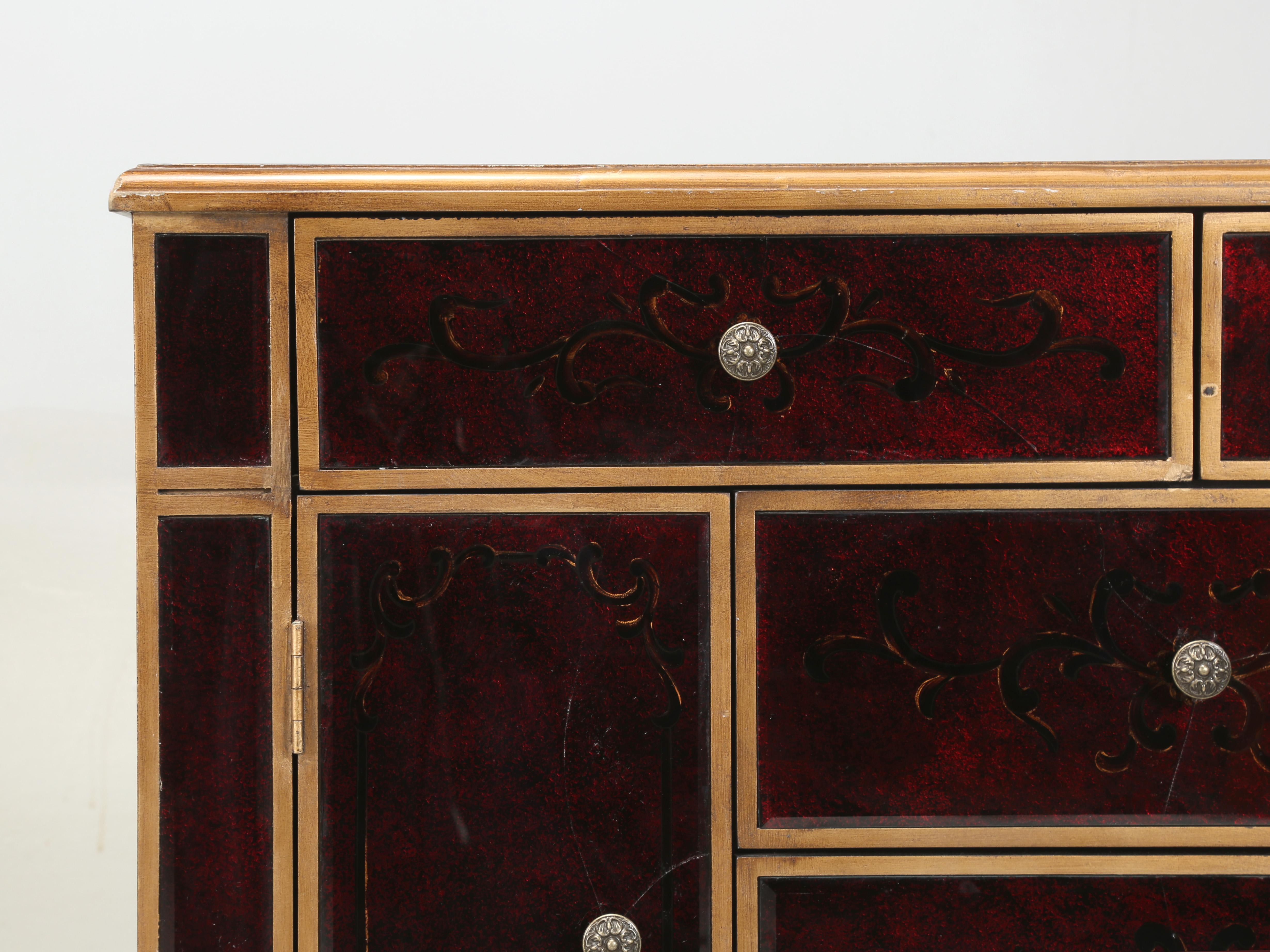 Pair of Venetian Glass and Gilt Matching Commodes or Dressers from Europe For Sale 5