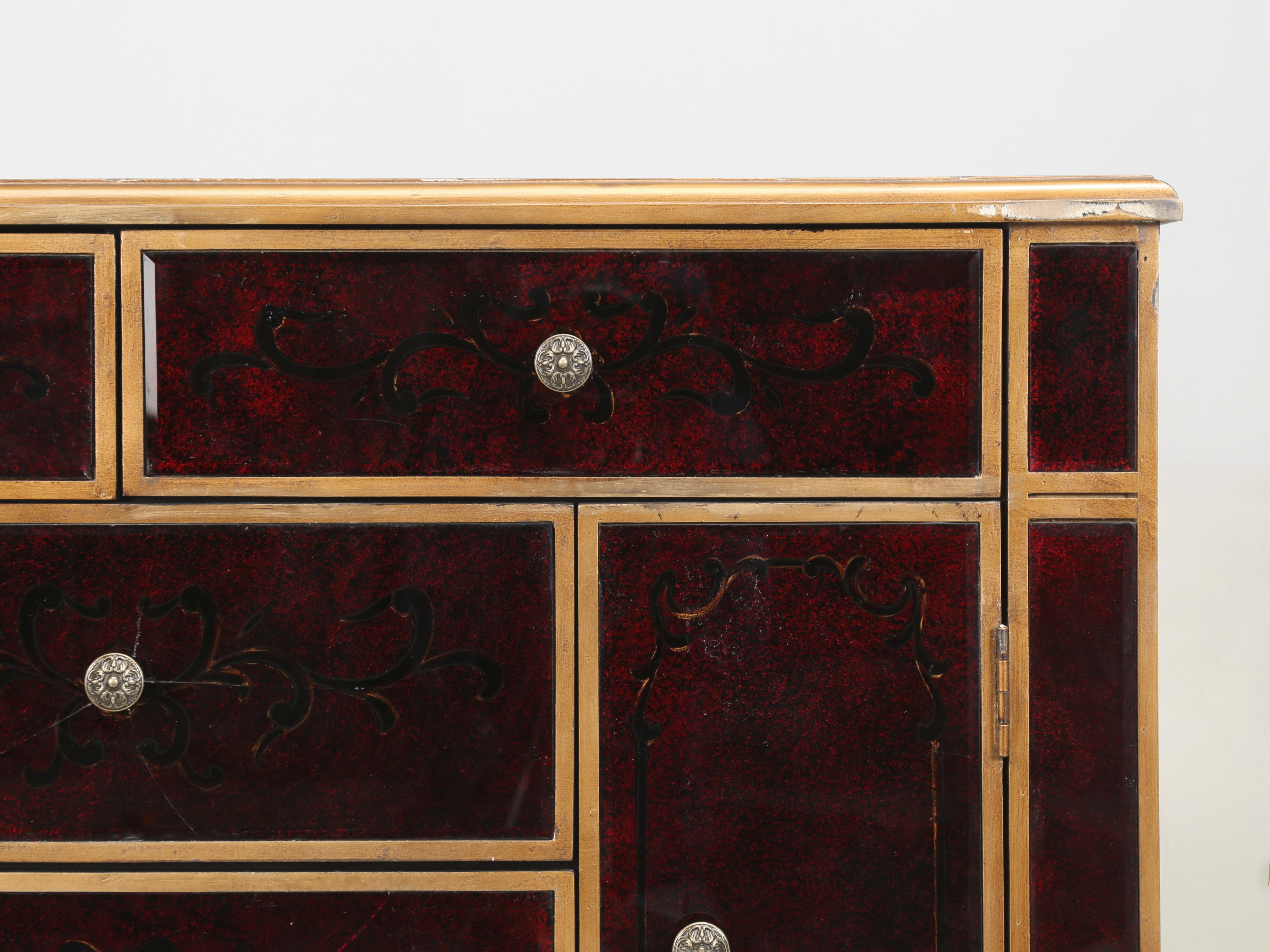 Pair of Venetian Glass and Gilt Matching Commodes or Dressers from Europe For Sale 6