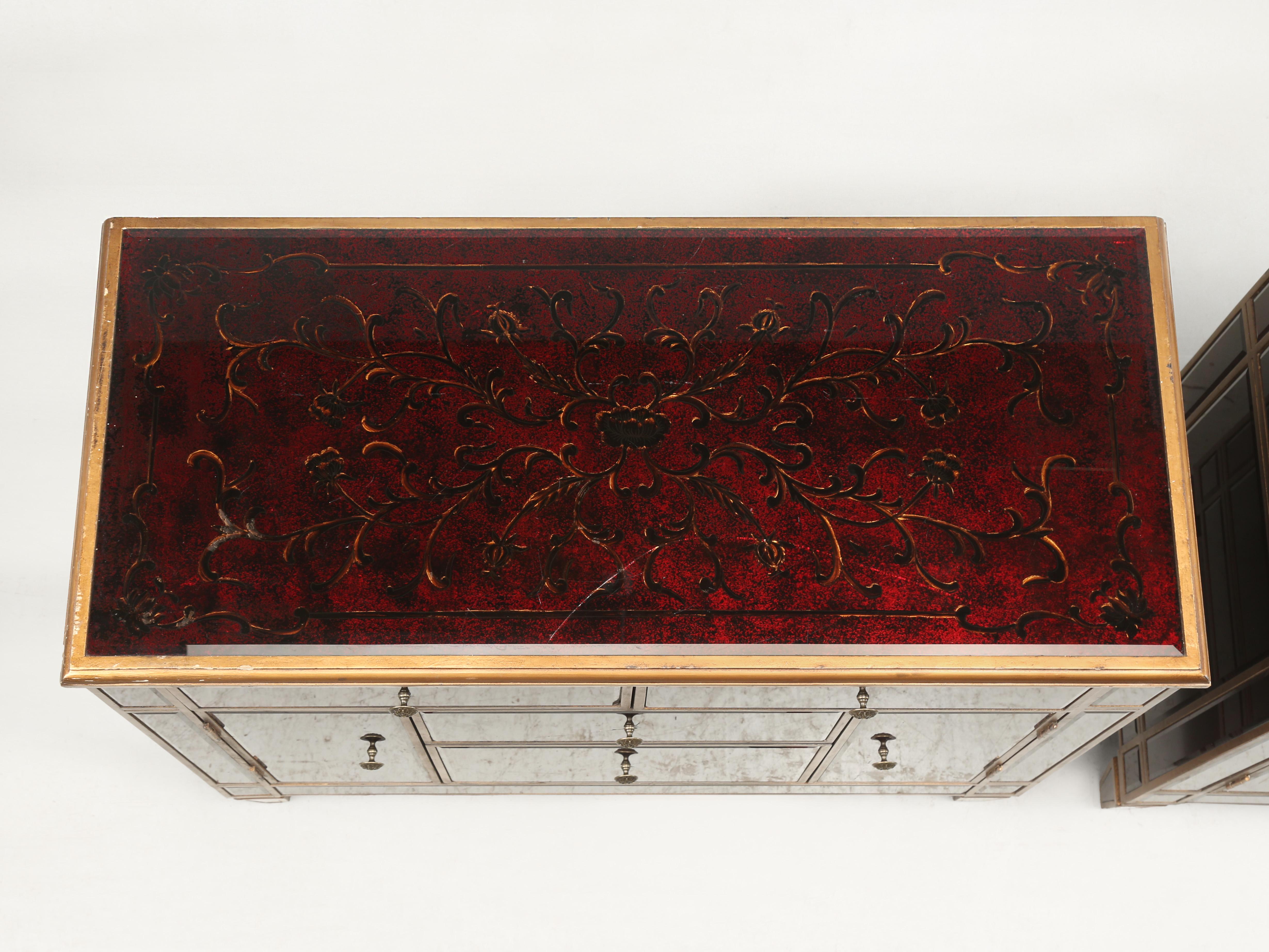 Mid-20th Century Pair of Venetian Glass and Gilt Matching Commodes or Dressers from Europe For Sale