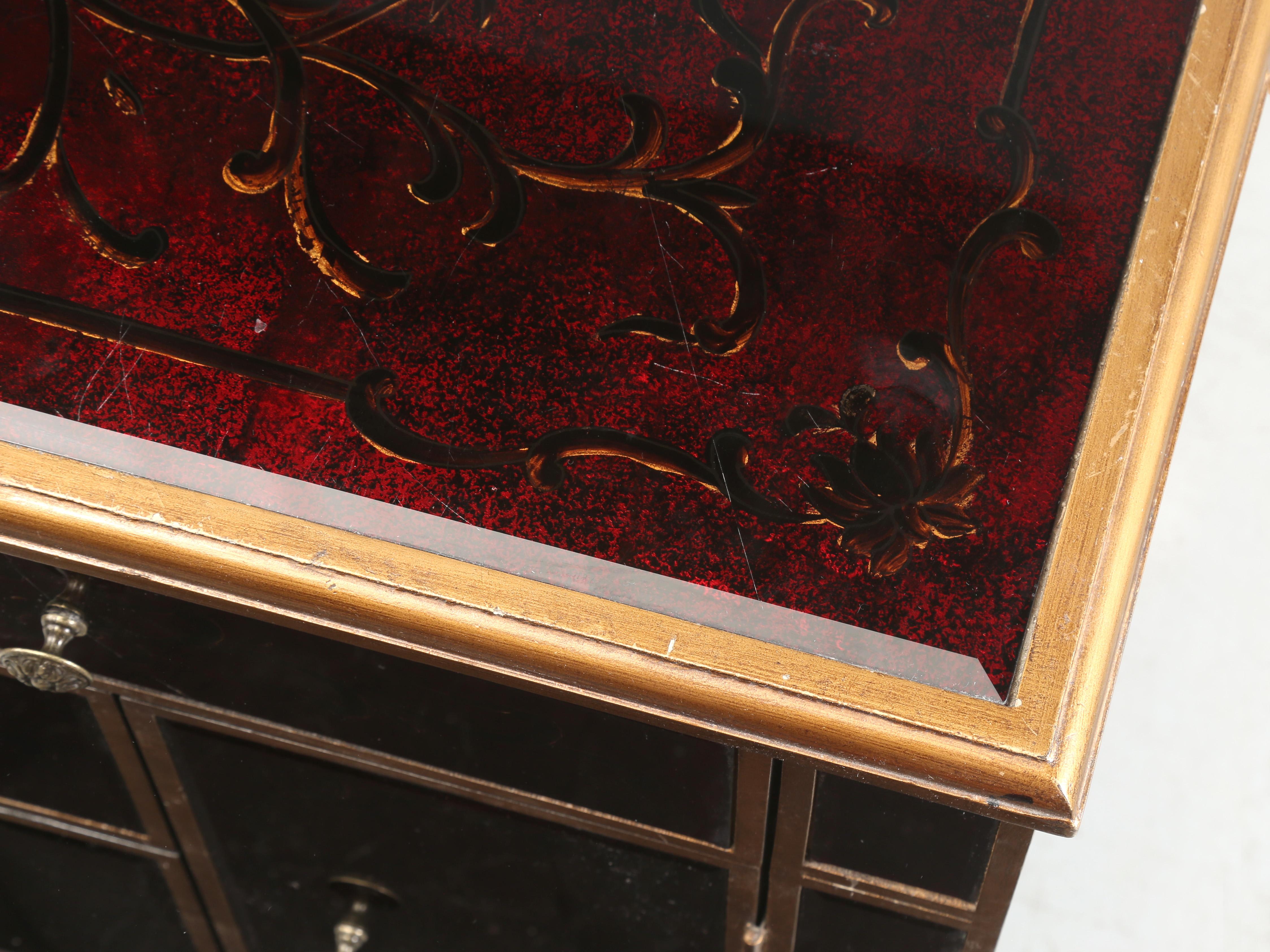 Pair of Venetian Glass and Gilt Matching Commodes or Dressers from Europe For Sale 1