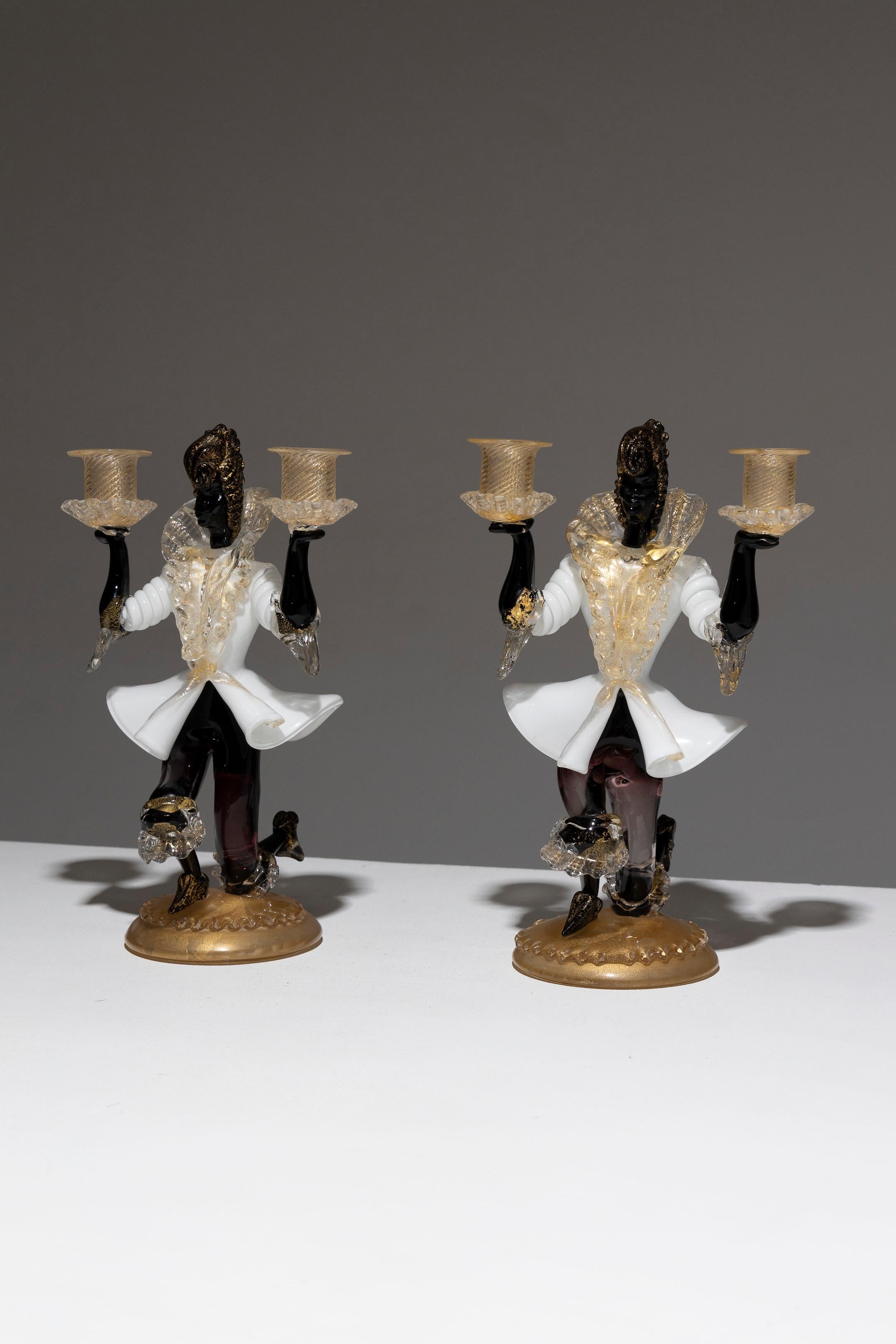 Autre Paire de chandeliers vénitiens en verre de Murano, Salviati & Co, années 1950 en vente
