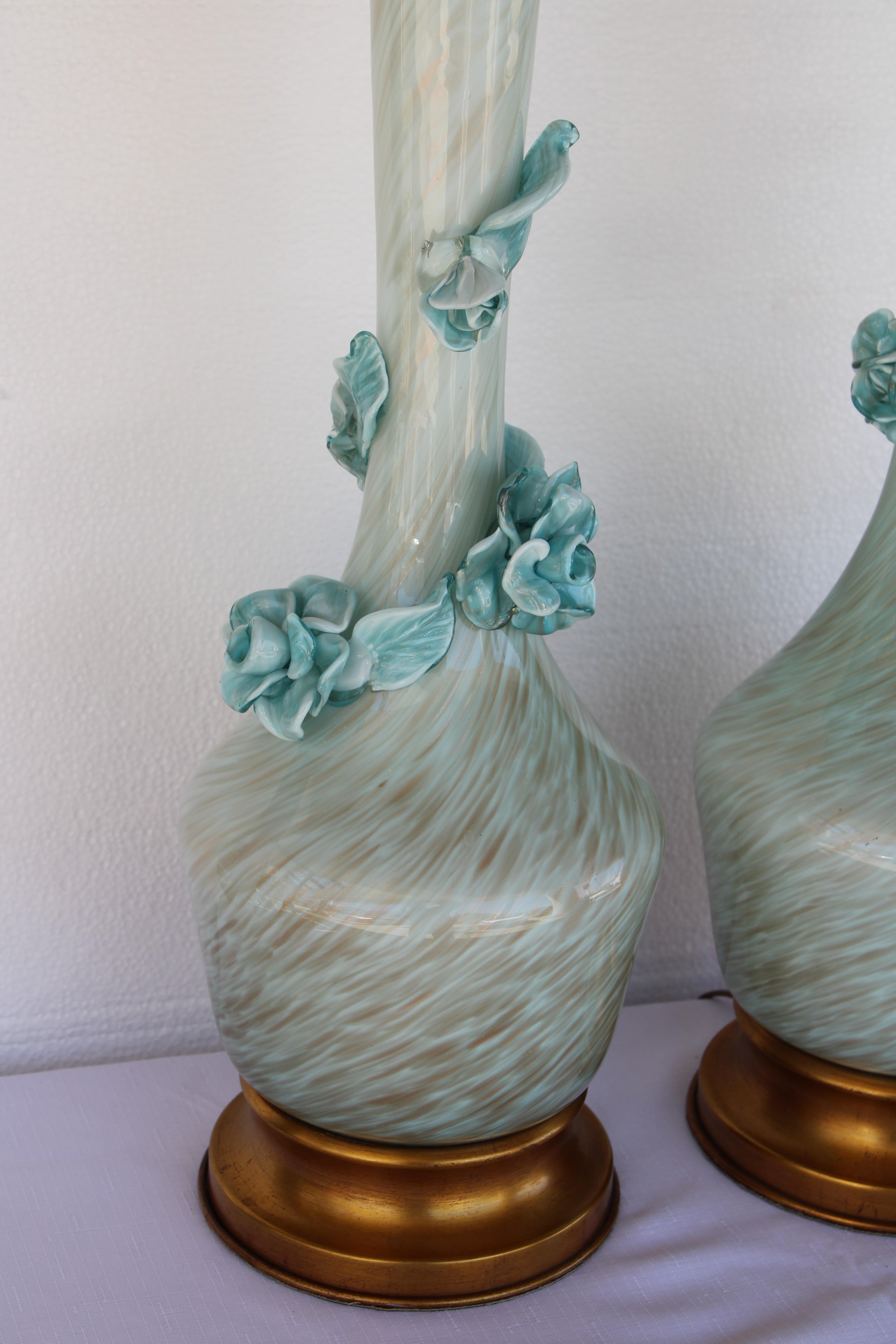 American Pair of Venetian Glass Lamps by The Marbro Lamp Company, Los Angeles, CA. For Sale