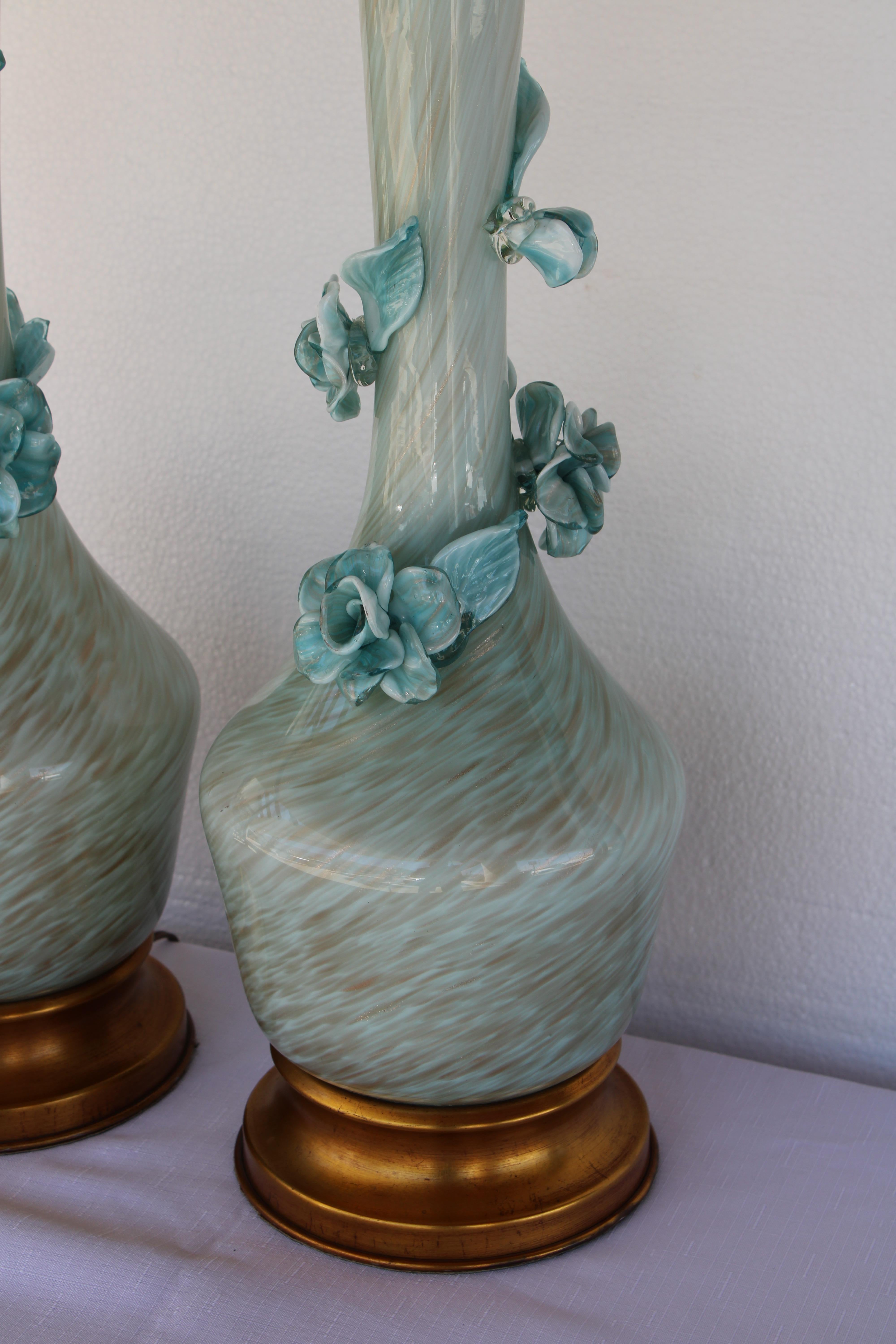 Late 20th Century Pair of Venetian Glass Lamps by The Marbro Lamp Company, Los Angeles, CA. For Sale