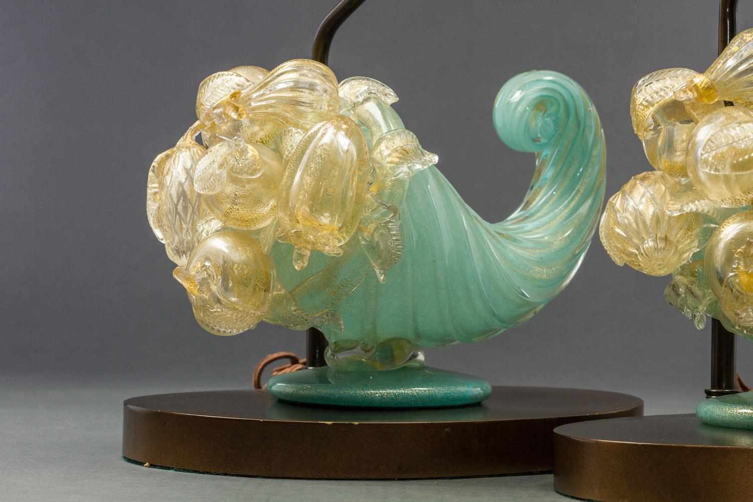 Italian Pair of Venetian Glass Lamps For Sale