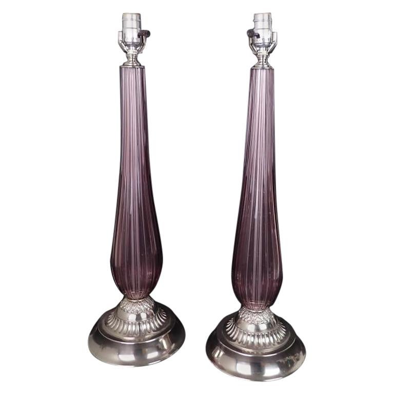 Pair of Venetian Glass Lamps in Manner of Seguso