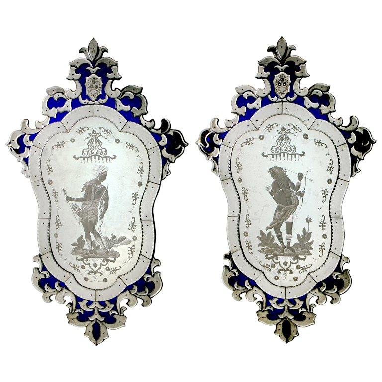 Pair of Venetian Glass Mirrors For Sale
