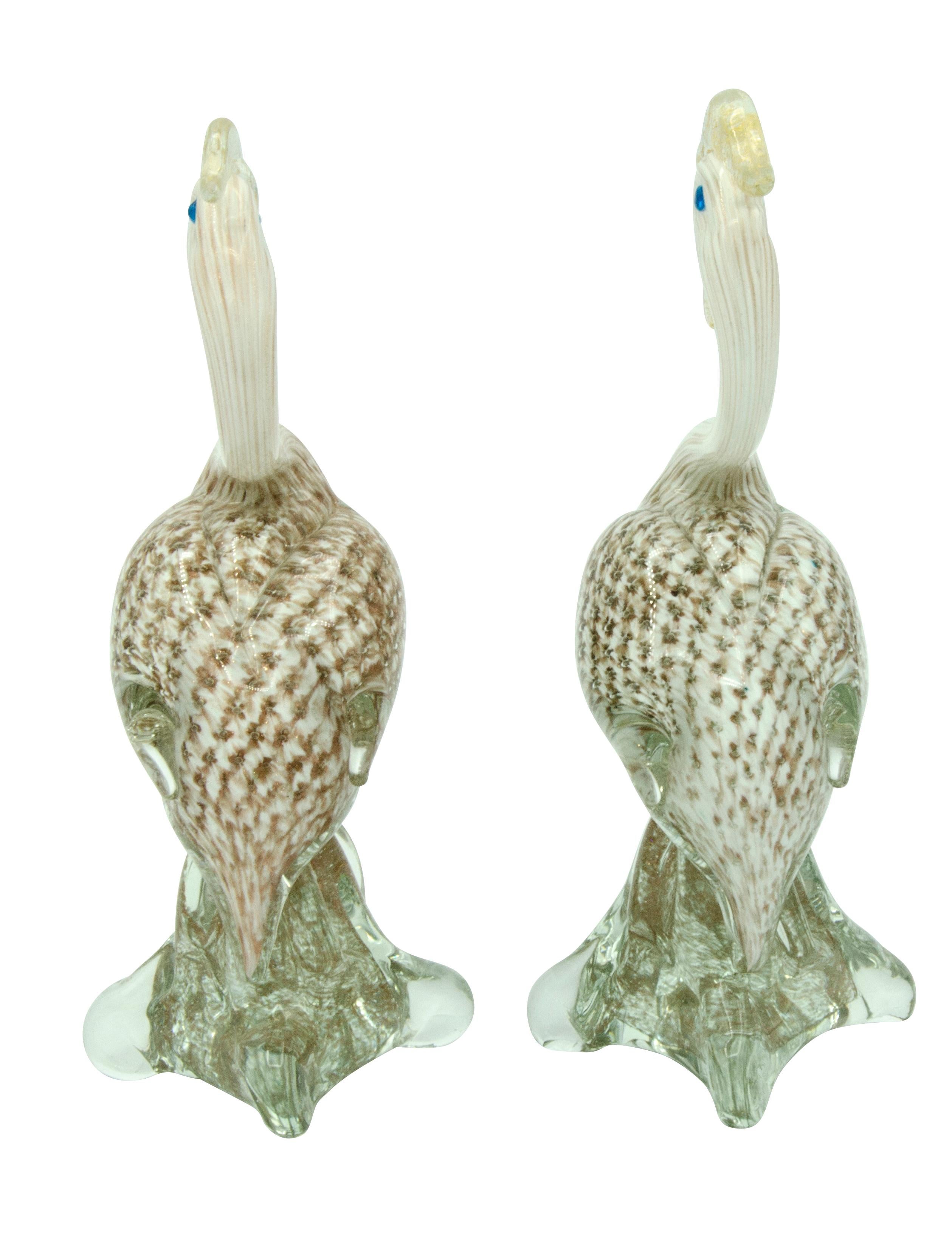 Italian Pair of Venetian Glass Pheasants For Sale