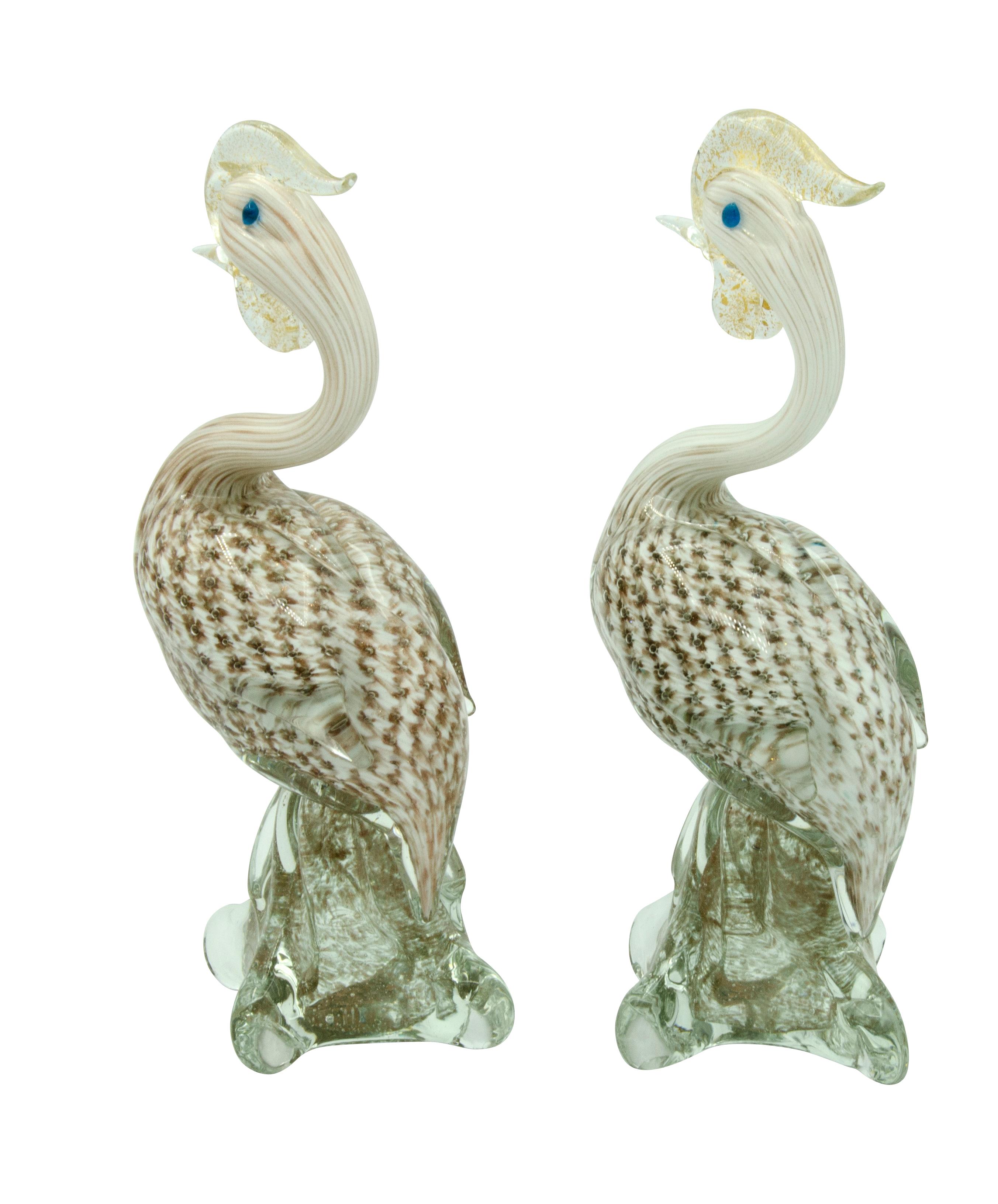 Pair of Venetian Glass Pheasants In Good Condition For Sale In Essex, MA