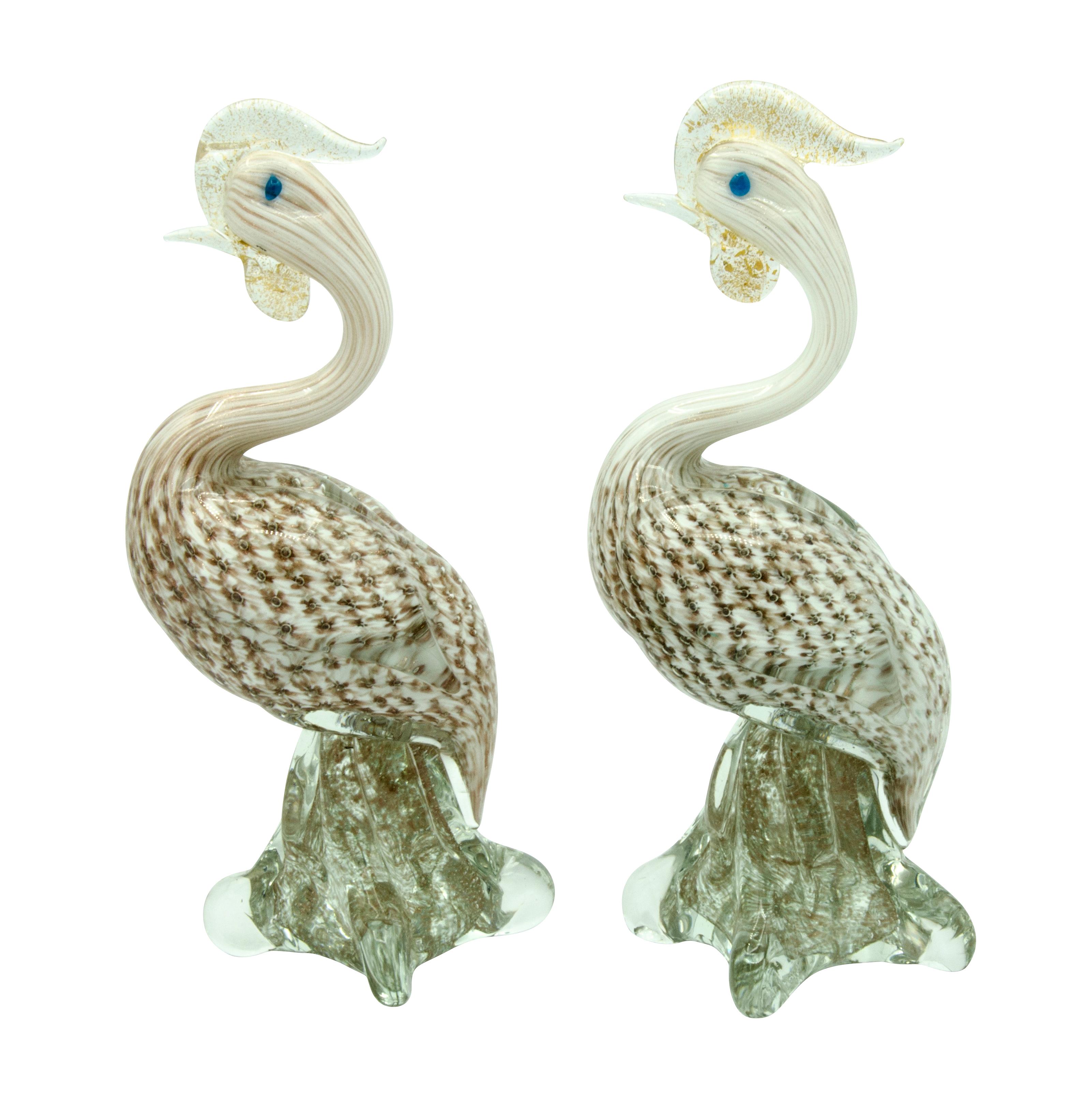 20th Century Pair of Venetian Glass Pheasants For Sale