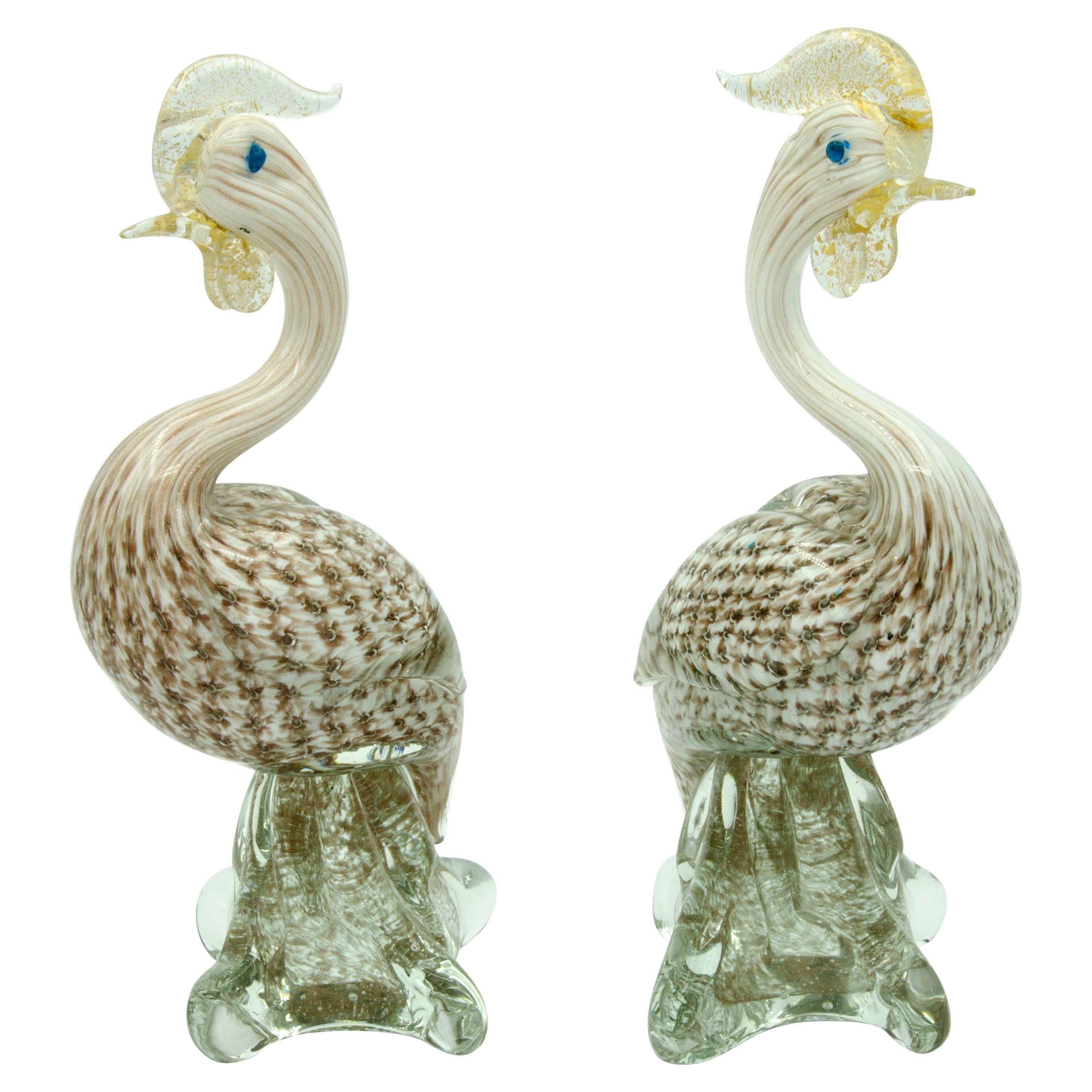 Pair of Venetian Glass Pheasants For Sale