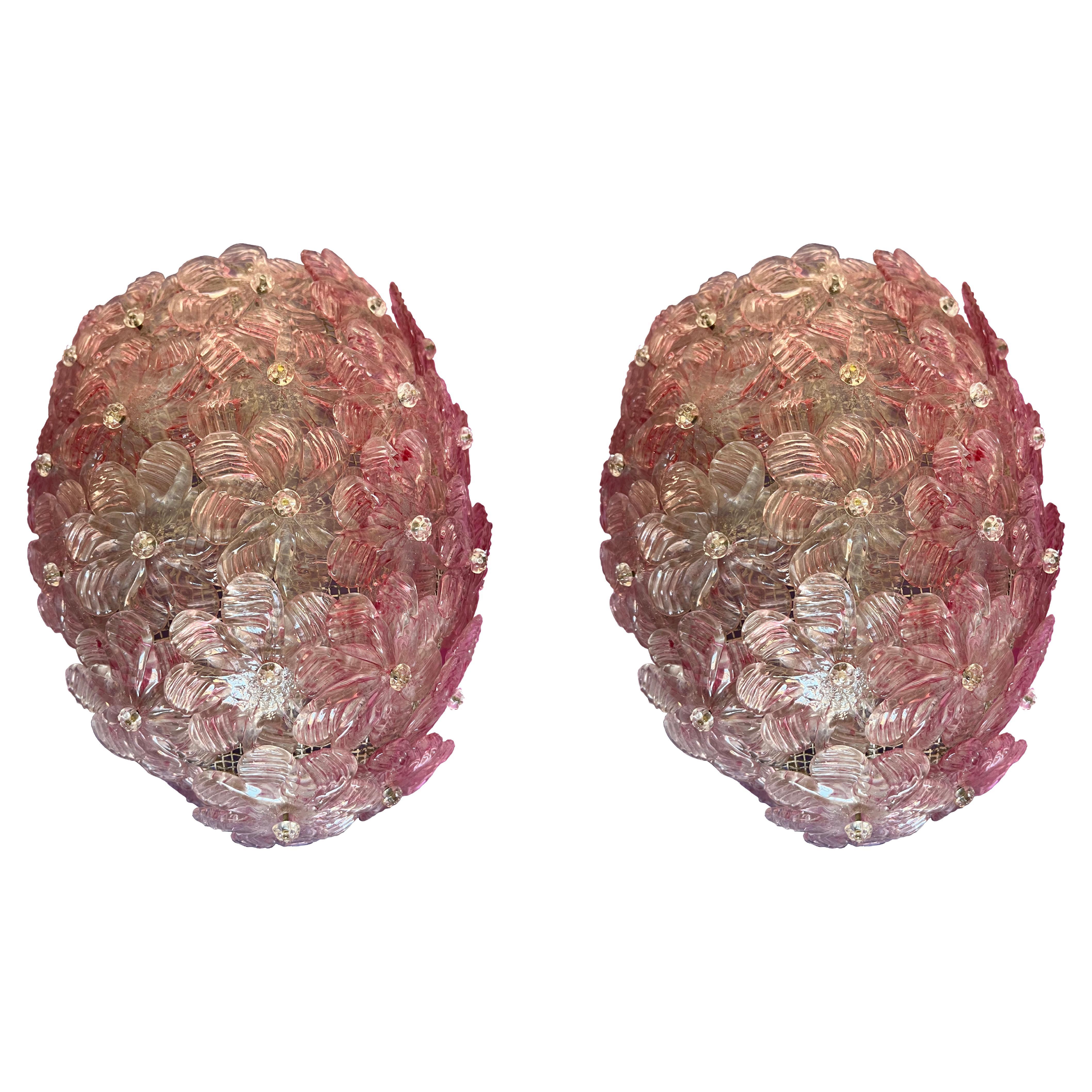 Pair of Venetian  Glass Rose Wall Lamps , Murano, 1980s For Sale
