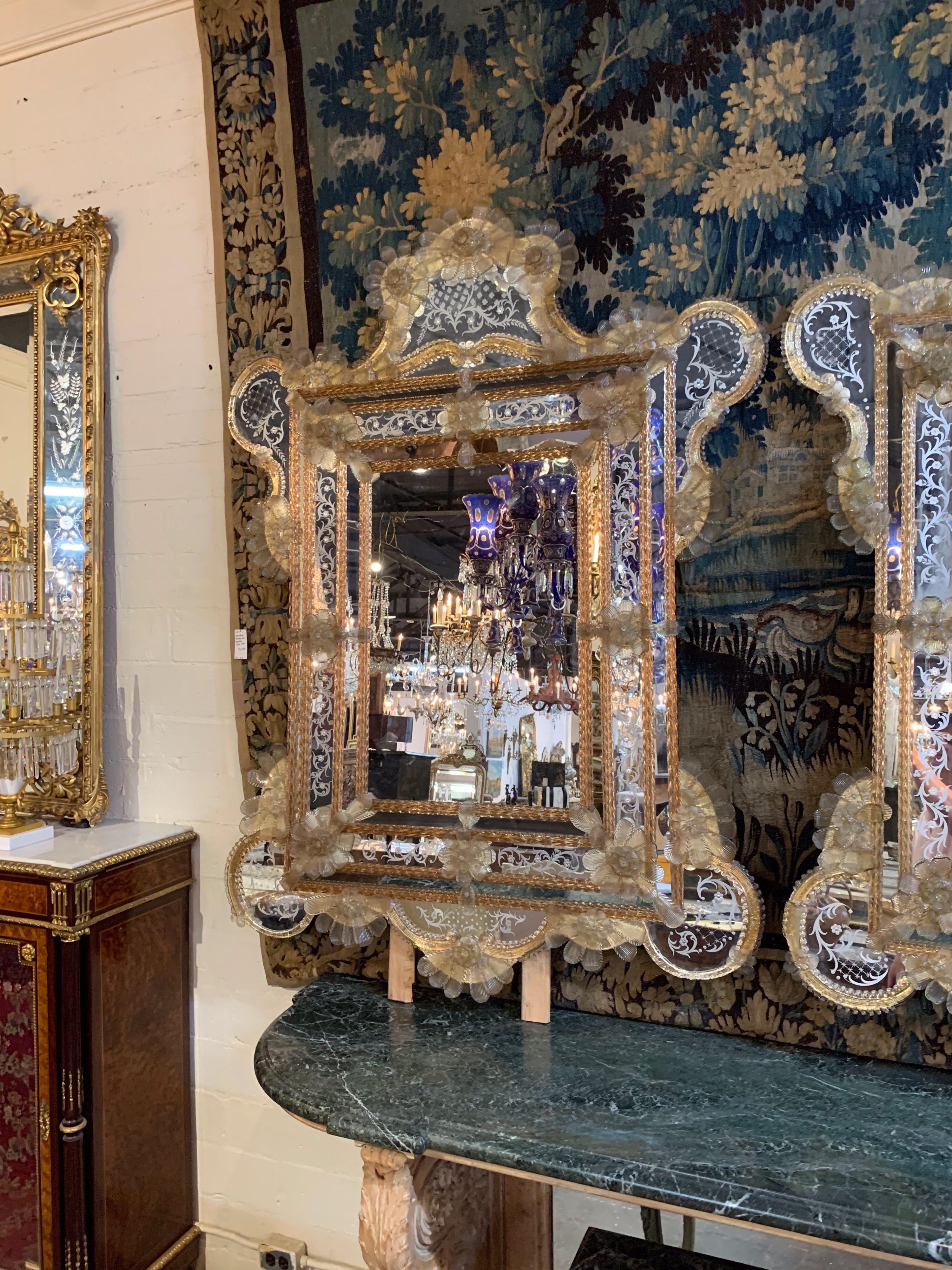 20th Century Pair of Venetian Gold Etched Mirrors