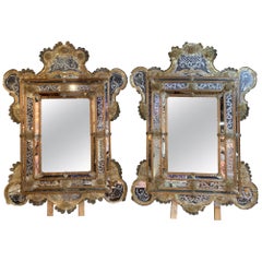 Antique Pair of Venetian Gold Etched Mirrors