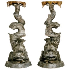 Pair of Venetian Grotto Dolphin Pedestals