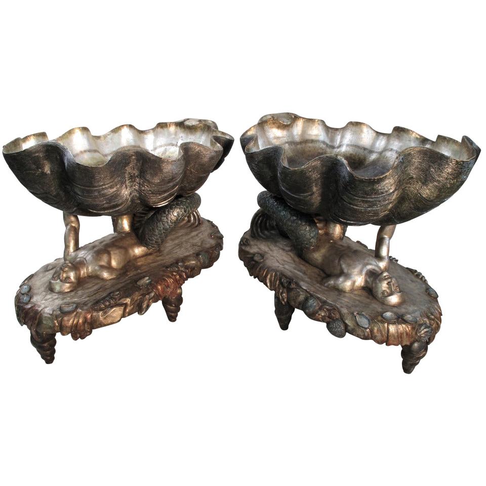 Pair of Venetian Grotto Silver Gilt Jardinières or Planters, Early 20th Century
