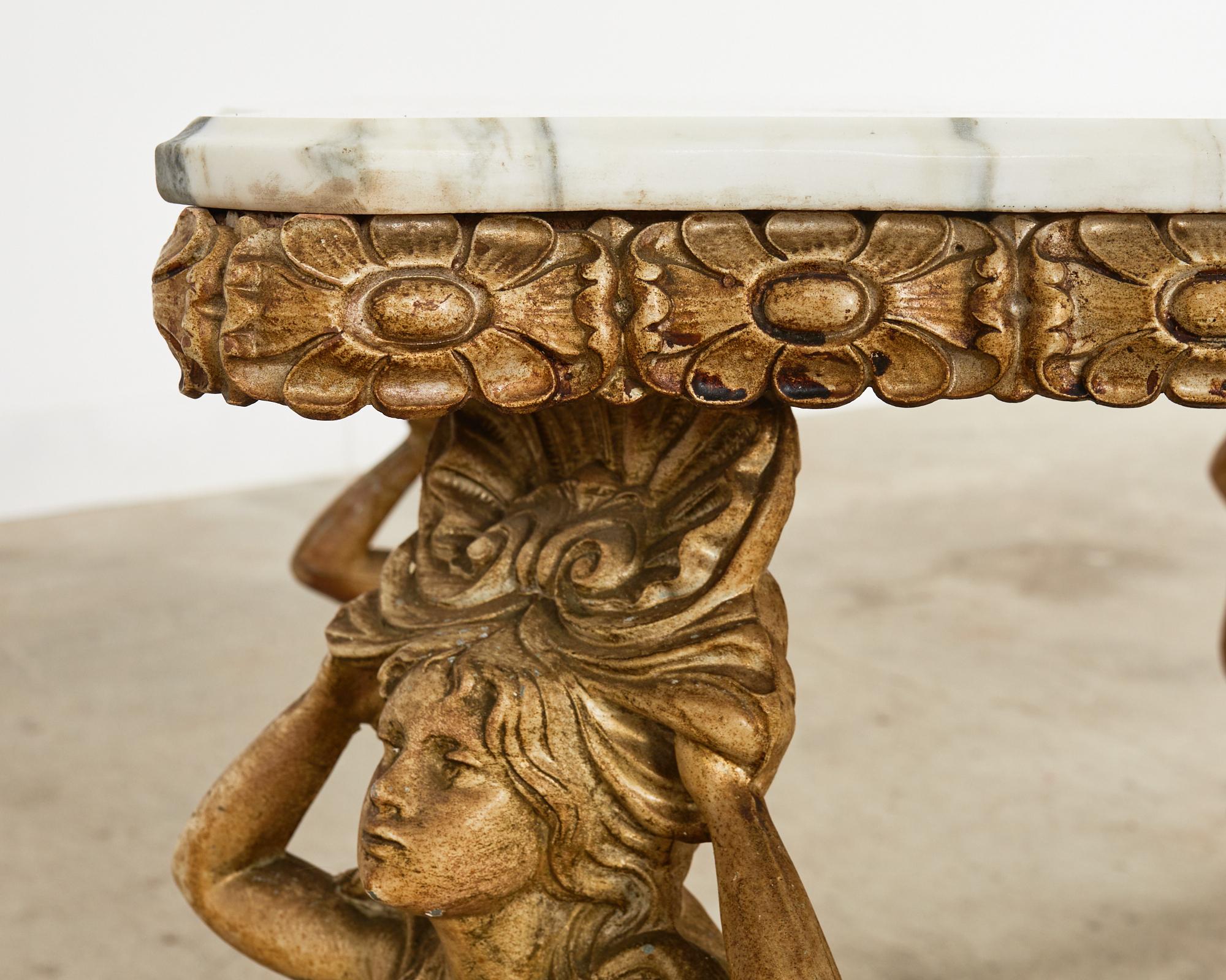Pair of Venetian Grotto Style Marble Top Tables with Mermaids 2