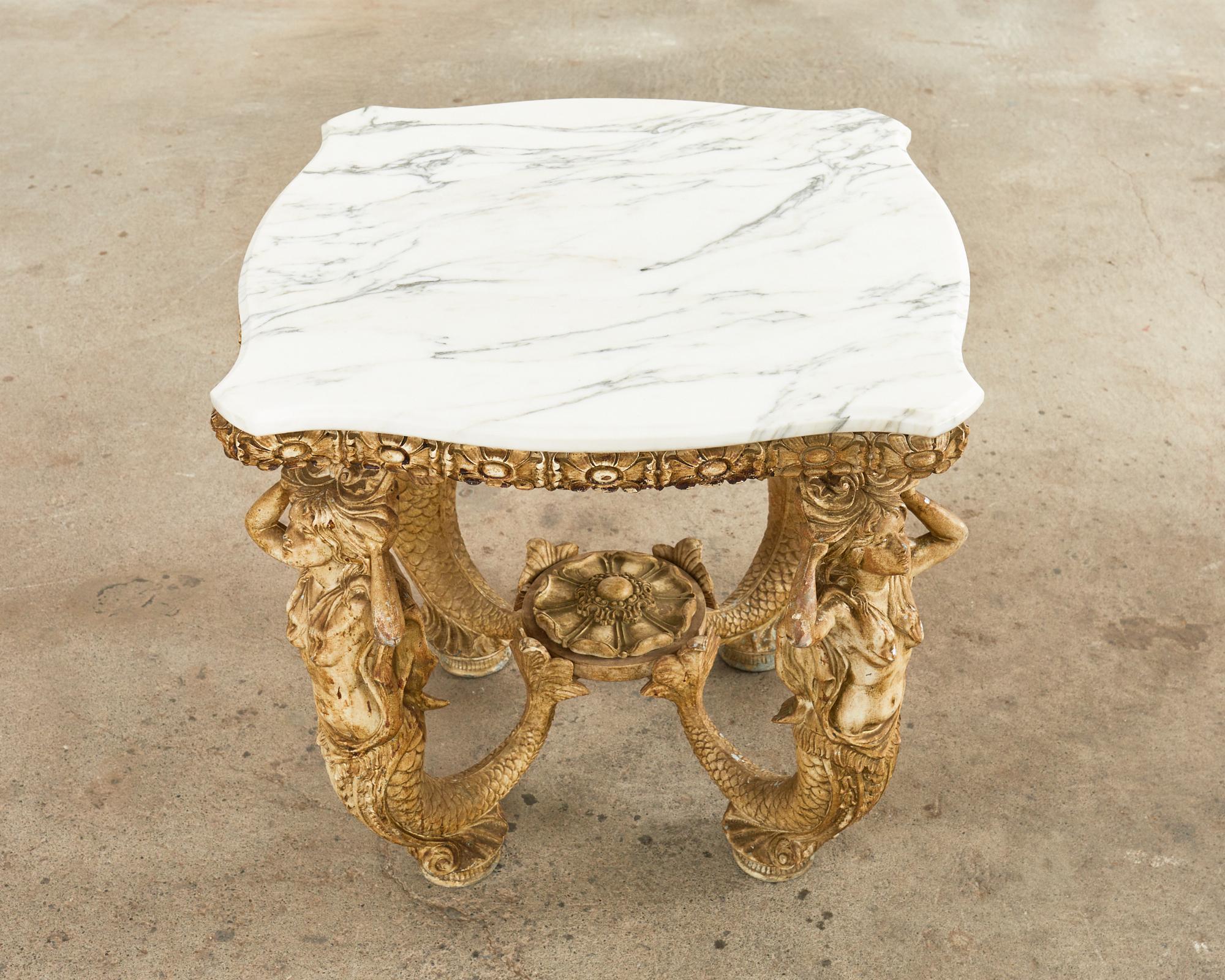 Pair of Venetian Grotto Style Marble Top Tables with Mermaids 7