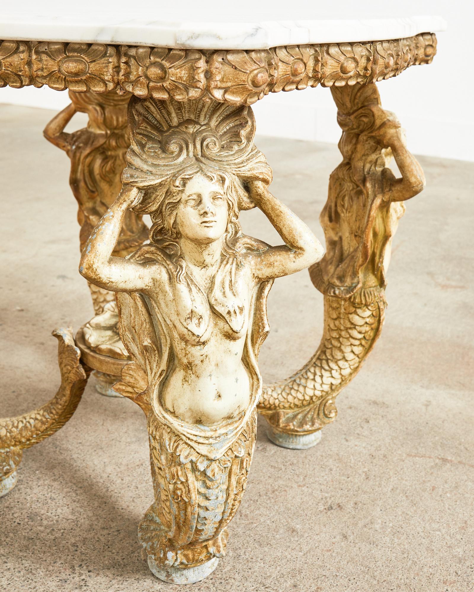 Pair of Venetian Grotto Style Marble Top Tables with Mermaids 11