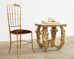 Pair of Venetian Grotto Style Marble Top Tables with Mermaids
