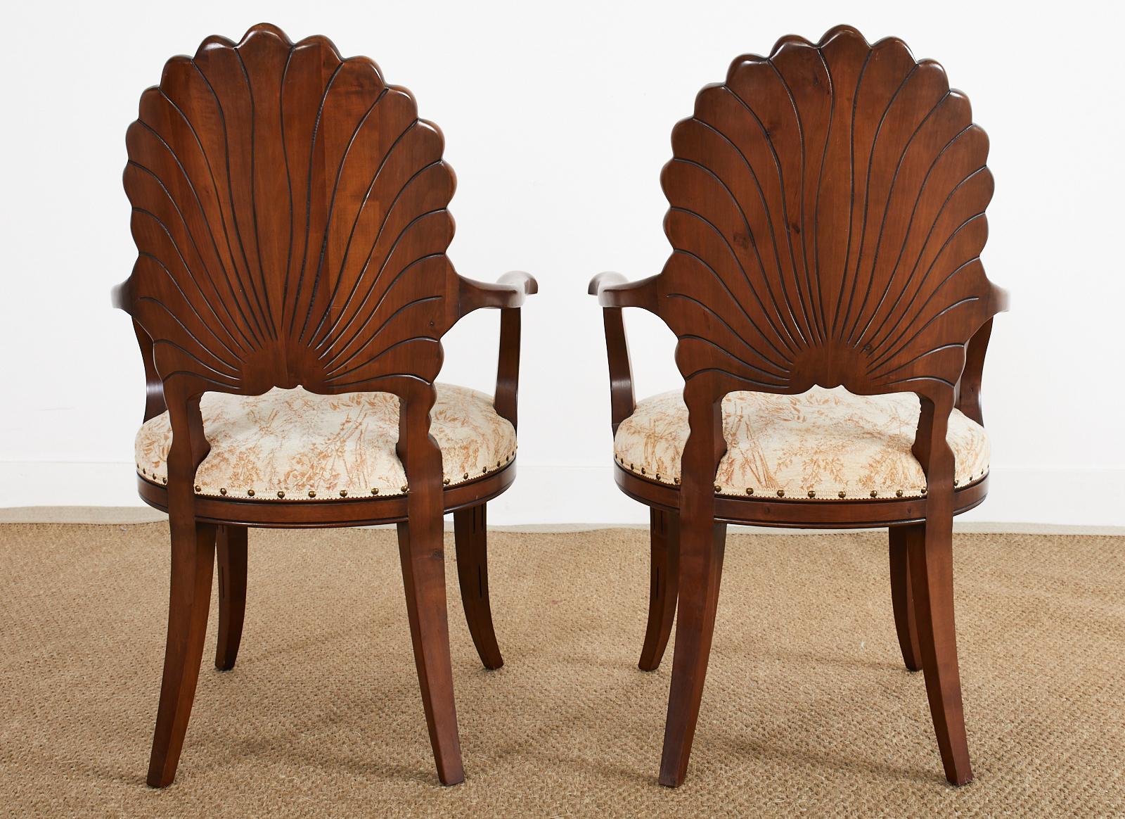 Pair of Venetian Grotto Style Walnut Shell Back Dining Armchairs For Sale 7