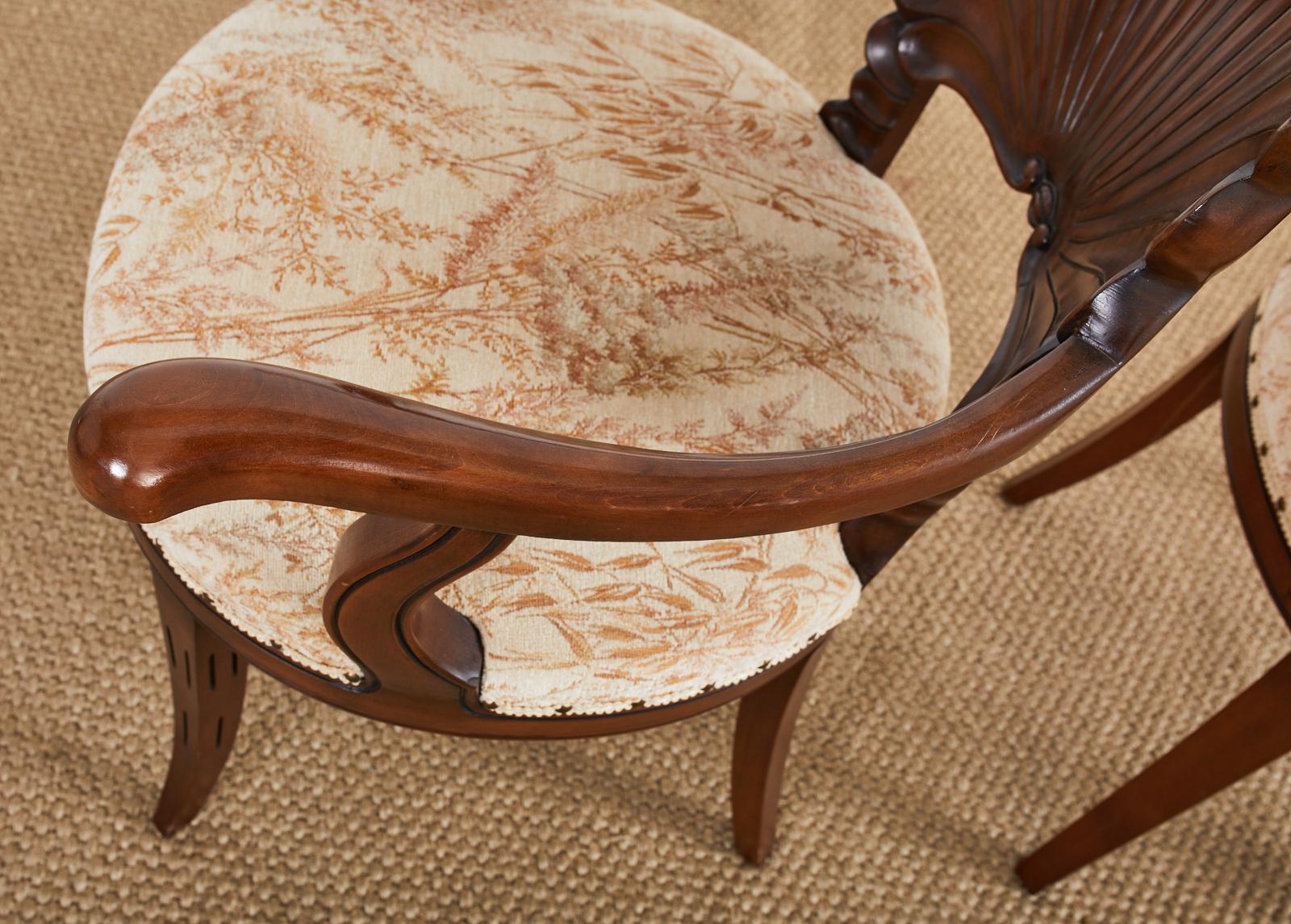 Pair of Venetian Grotto Style Walnut Shell Back Dining Armchairs In Good Condition For Sale In Rio Vista, CA