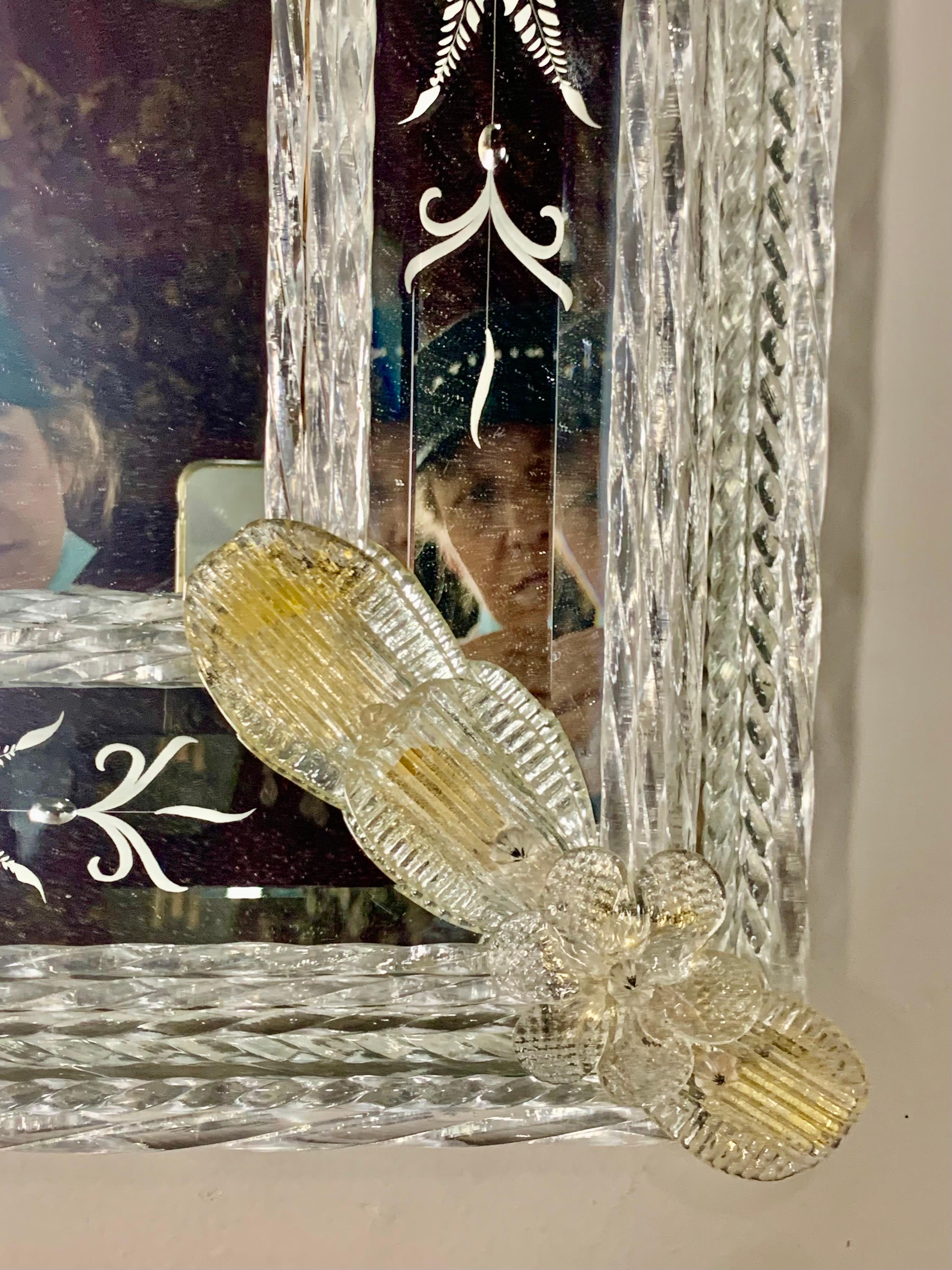 Italian Pair of Venetian Hand Blown Glass Murano Mirrors, C. 1940's