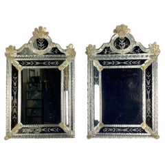 Pair of Venetian Hand Blown Glass Murano Mirrors, C. 1940's