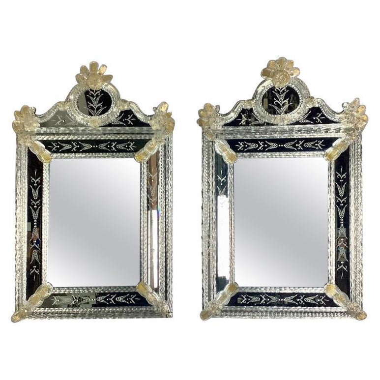 Pair of Venetian Hand Blown Glass Murano Mirrors, C. 1940's