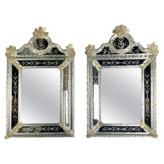 Pair of Venetian Hand Blown Glass Murano Mirrors, C. 1940's