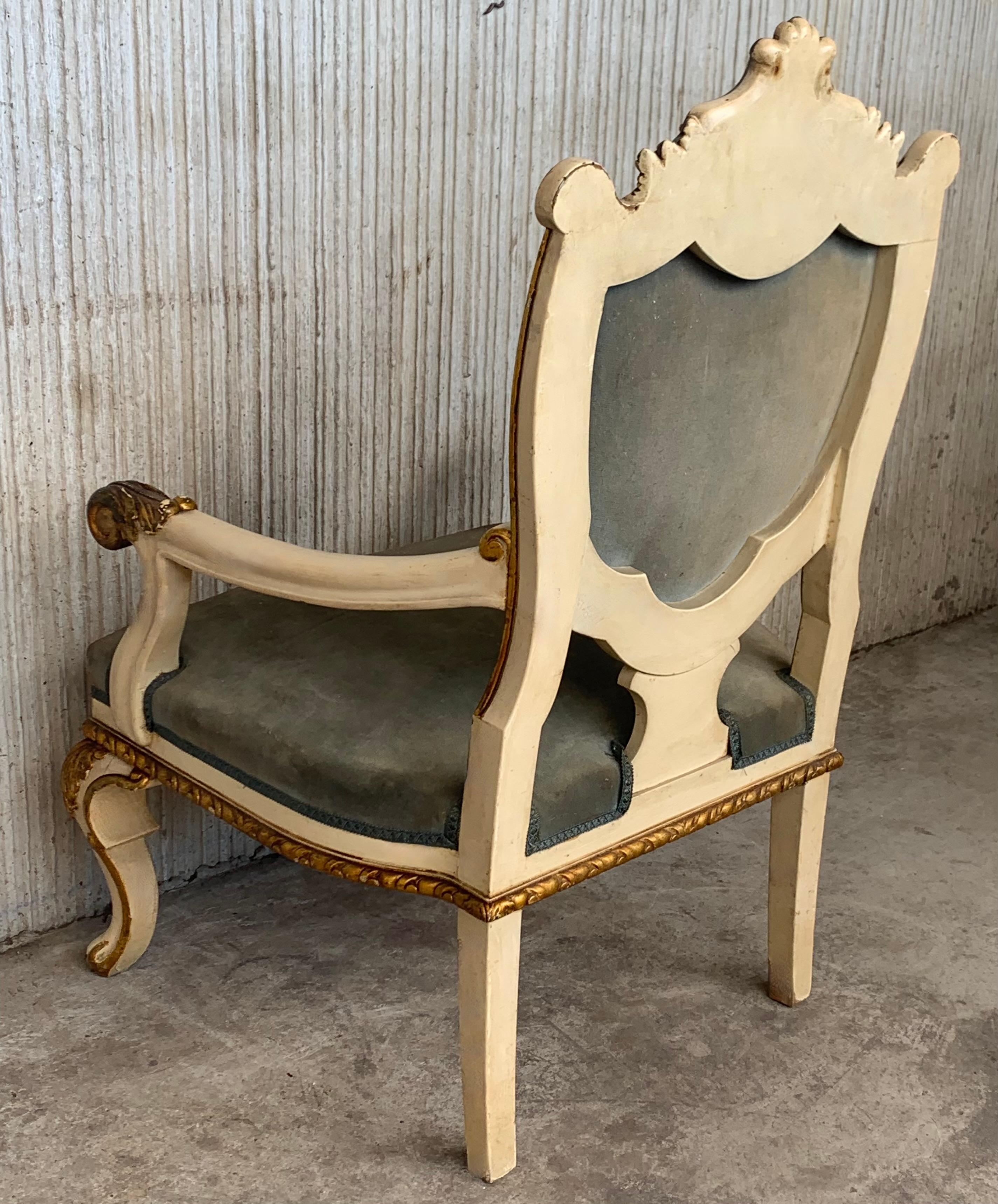 19th Century Pair of Venetian Hand Painted Armchairs in White Antique Painting and Giltwood For Sale