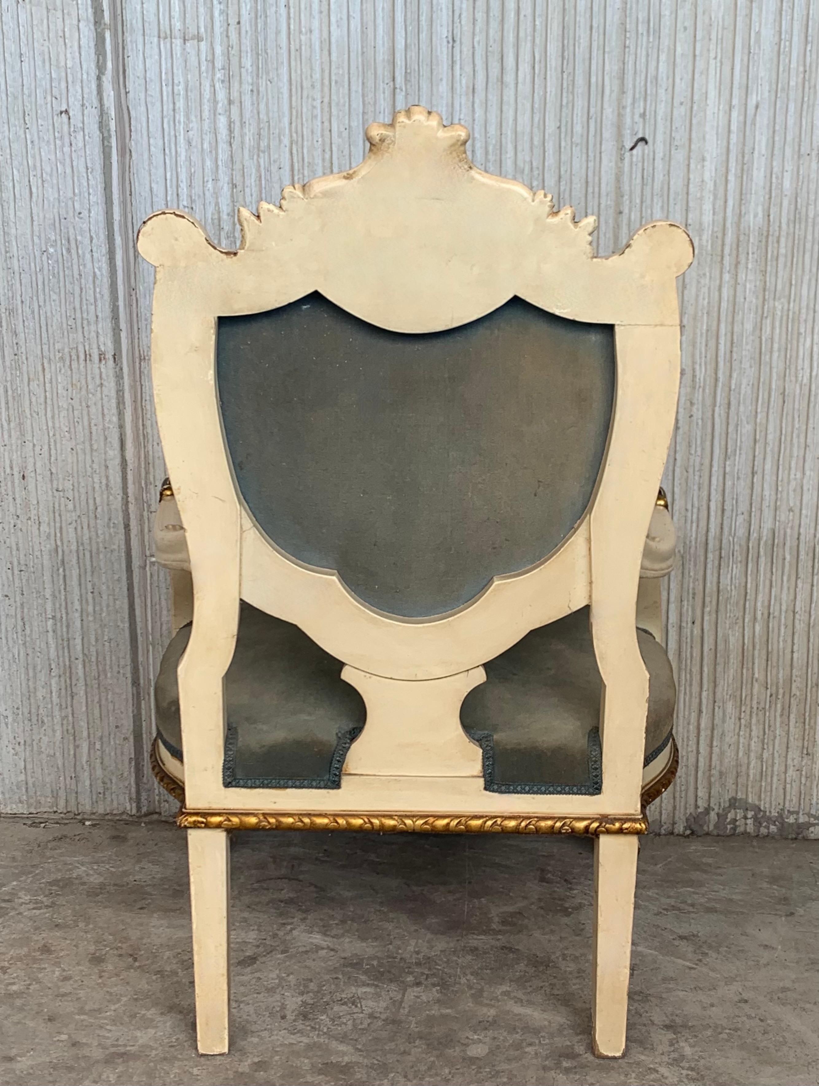Walnut Pair of Venetian Hand Painted Armchairs in White Antique Painting and Giltwood For Sale