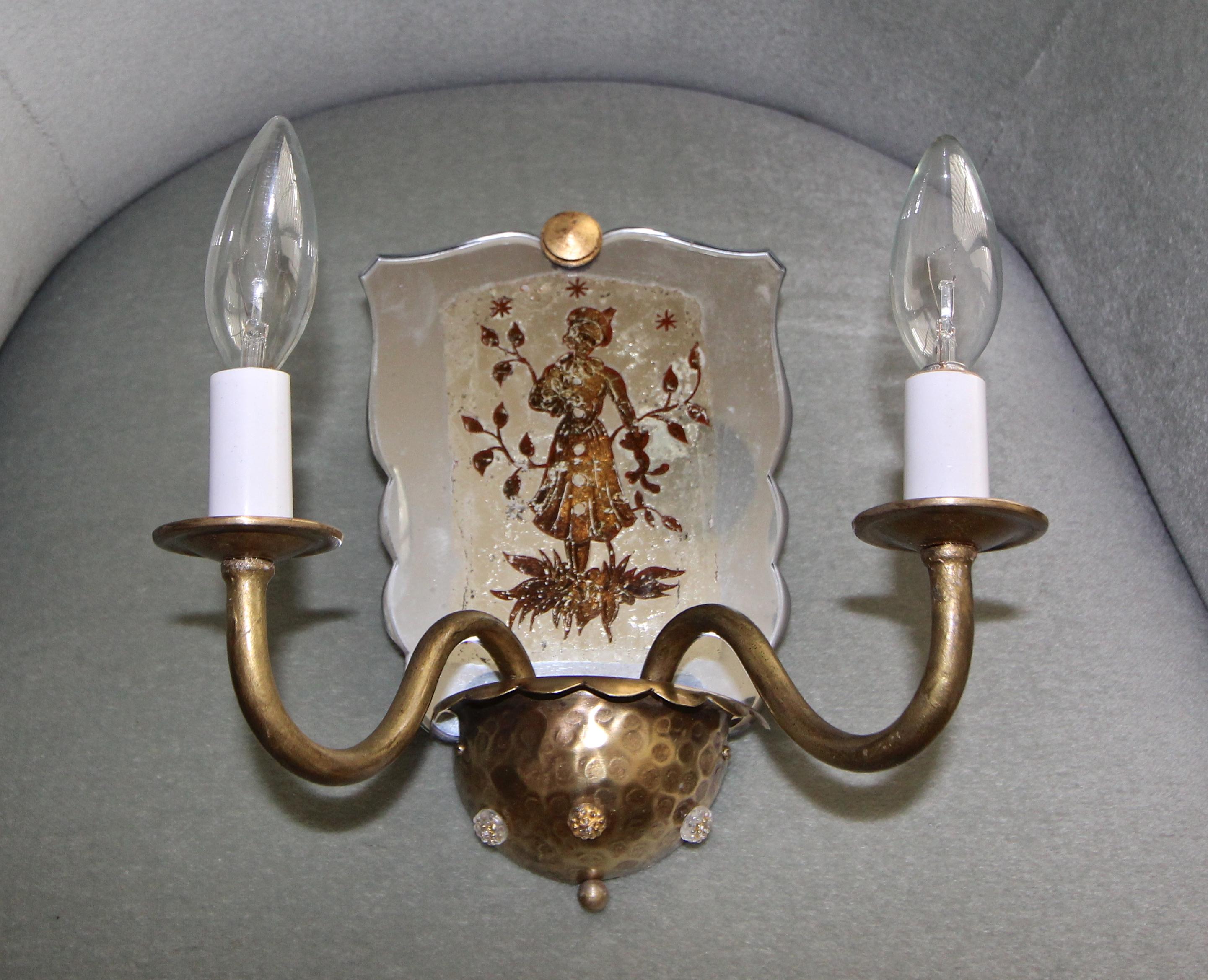 Pair of Venetian Italian Mirrored Wall Light Sconces For Sale 4