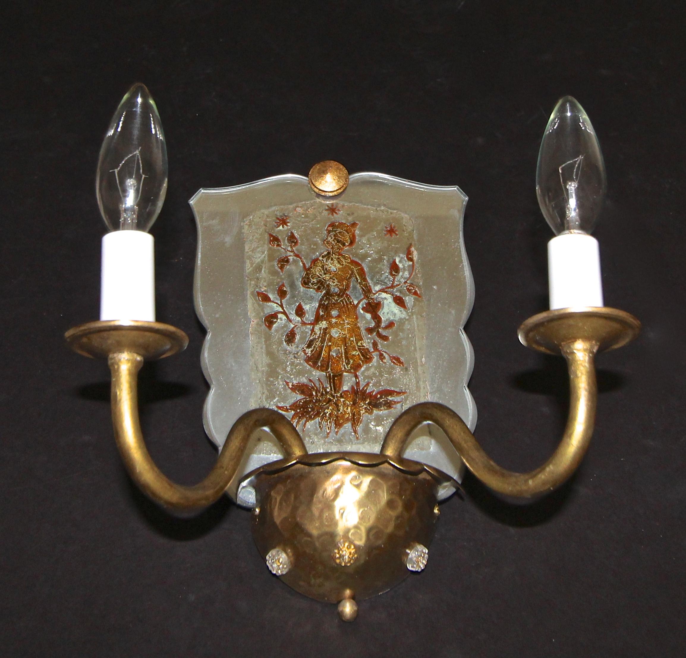 Pair of Venetian Italian Mirrored Wall Light Sconces For Sale 9