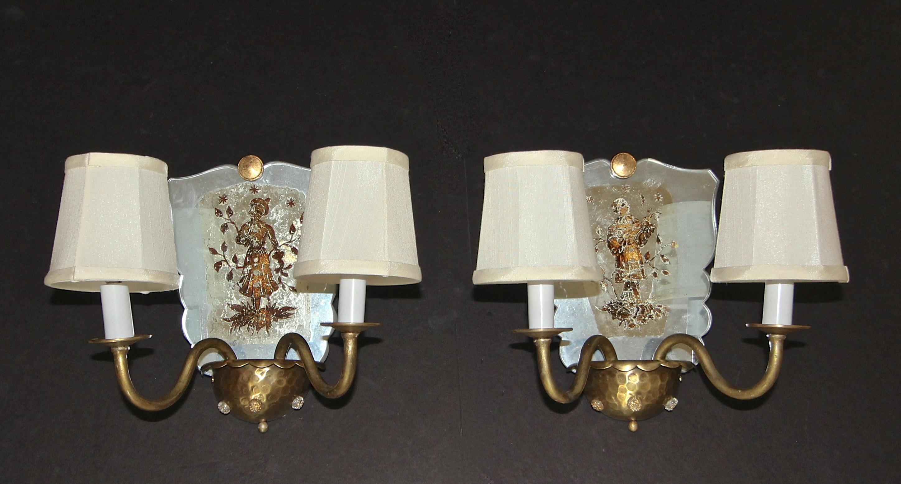 Pair of Venetian Italian Mirrored Wall Light Sconces For Sale 11