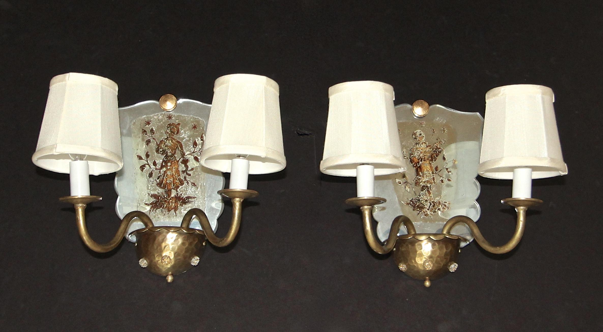 Pair of Venetian Italian Mirrored Wall Light Sconces For Sale 12