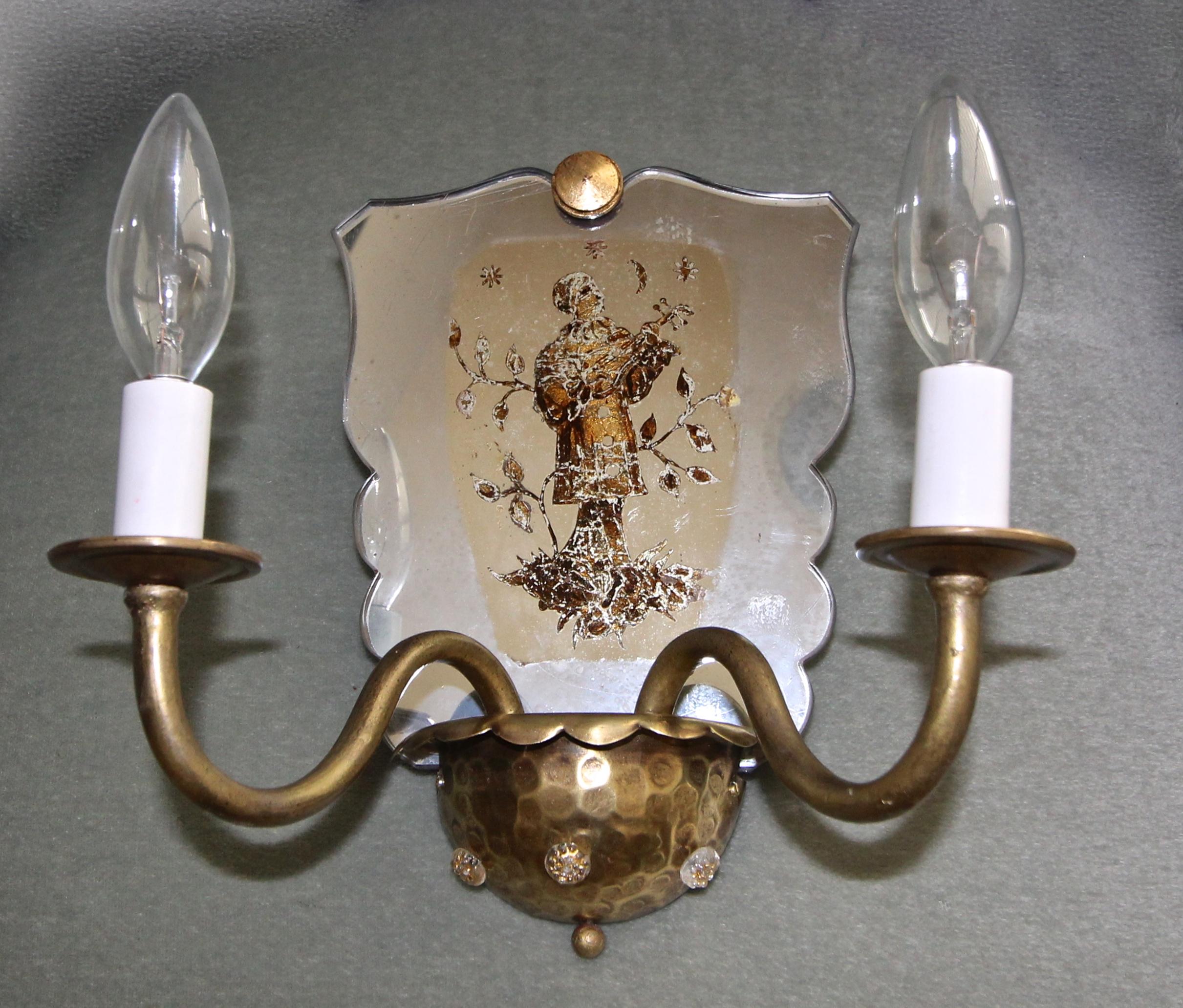Pair of Venetian Italian Mirrored Wall Light Sconces For Sale 1
