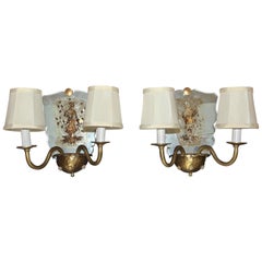 Pair of Venetian Italian Mirrored Wall Light Sconces