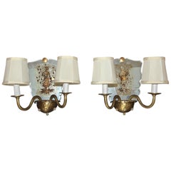 Pair of Venetian Italian Mirrored Wall Light Sconces