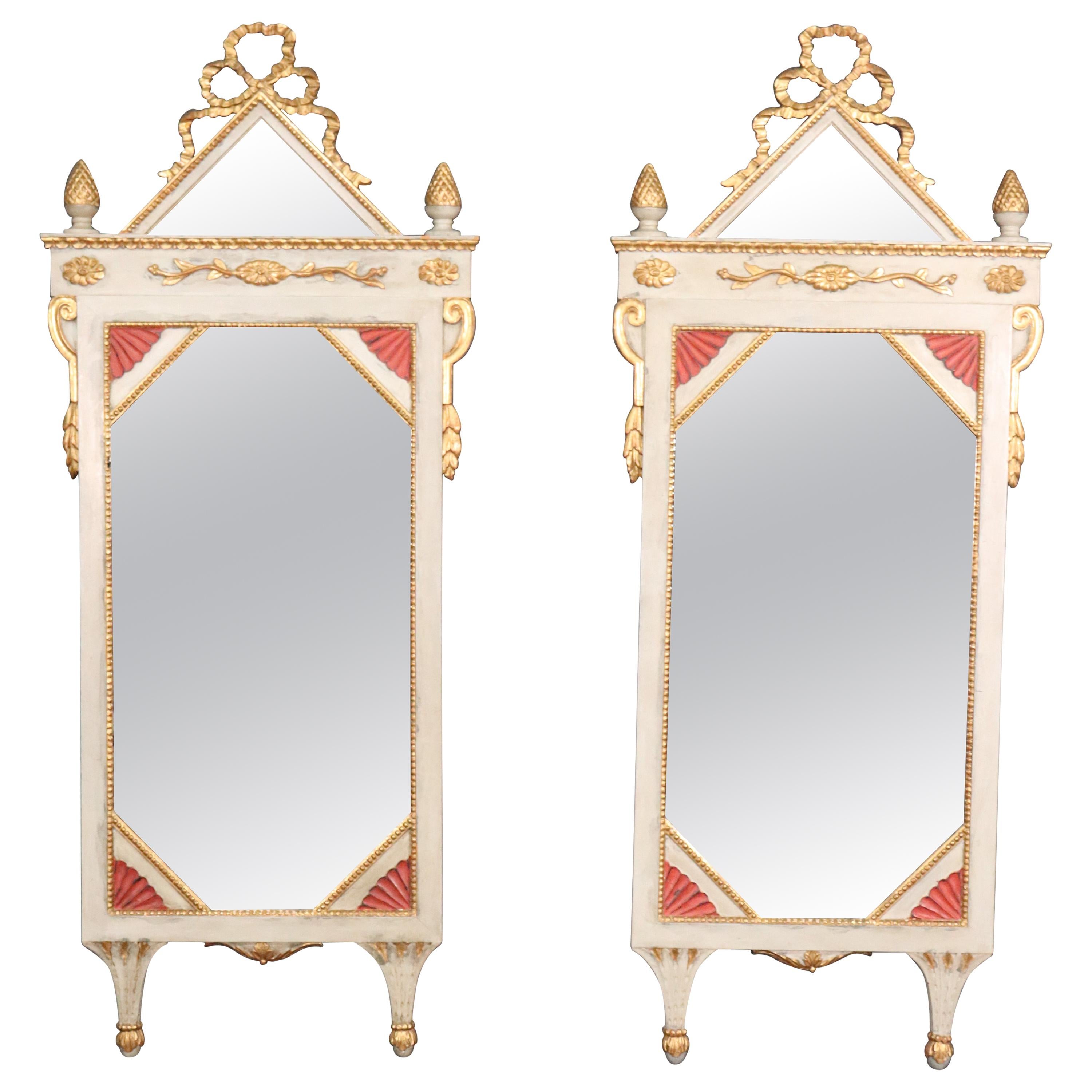Pair of Venetian Italian Patinated Mirrored Glass Painted Gilded Mirrors