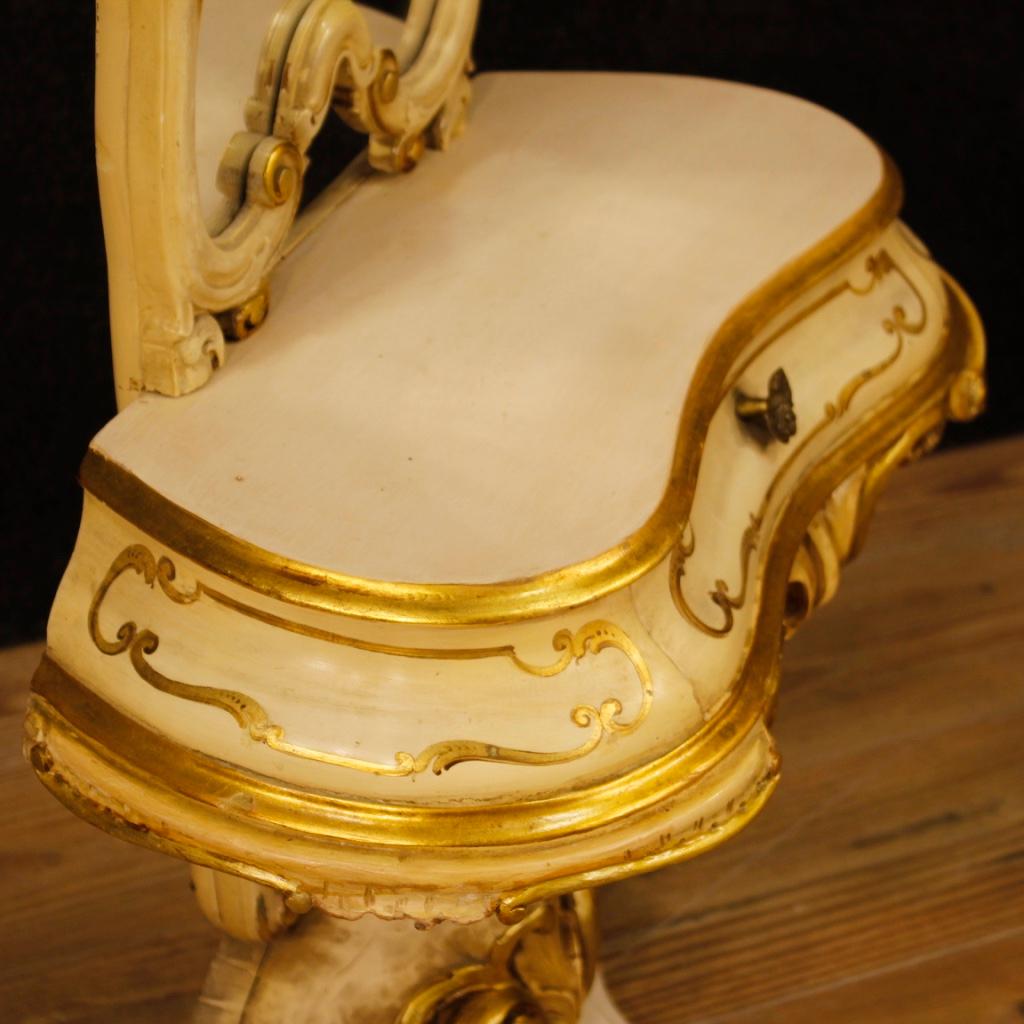 20th Century Pair of Venetian Lacquered and Gilded Bedside Tables with Mirrors