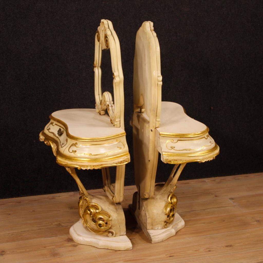 Pair of Venetian Lacquered and Gilded Bedside Tables with Mirrors 2
