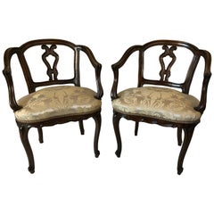 Pair of Venetian Late 19th Century Rococo Style Walnut Armchairs