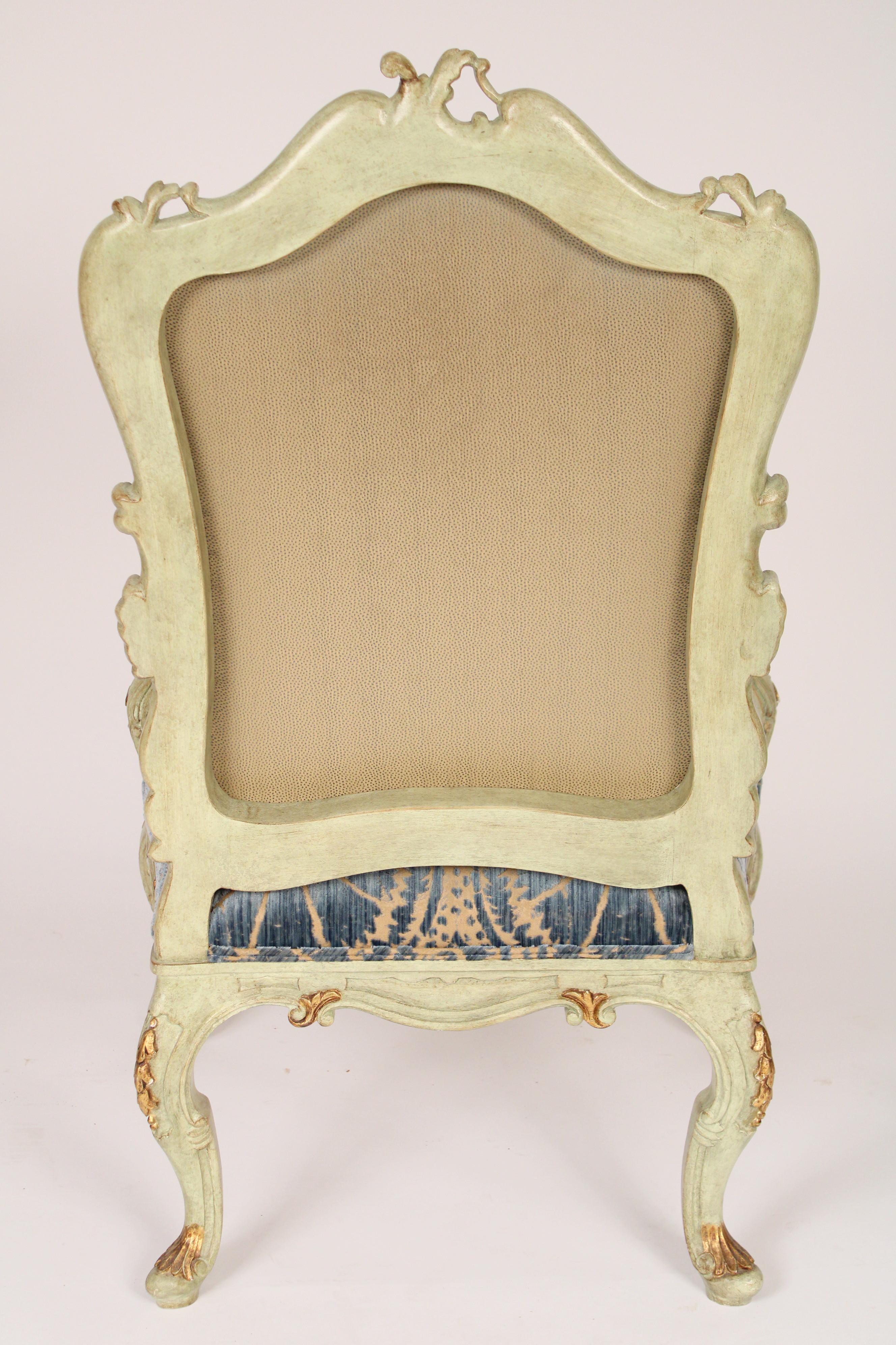 Pair of Venetian Louis XV Style Painted and Gilt Decorated Armchairs In Good Condition For Sale In Laguna Beach, CA