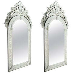 Pair of Venetian Mirror of the 20th century. Glass is etched and bevelled.