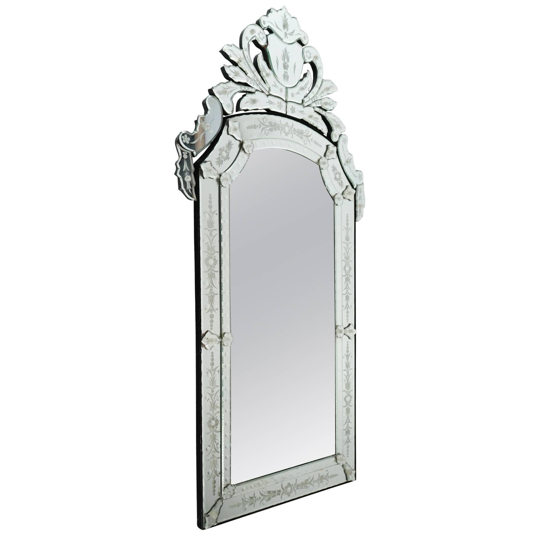 Pair of Venetian Mirror of the 20th Century, Glass is Etched and Bevelled