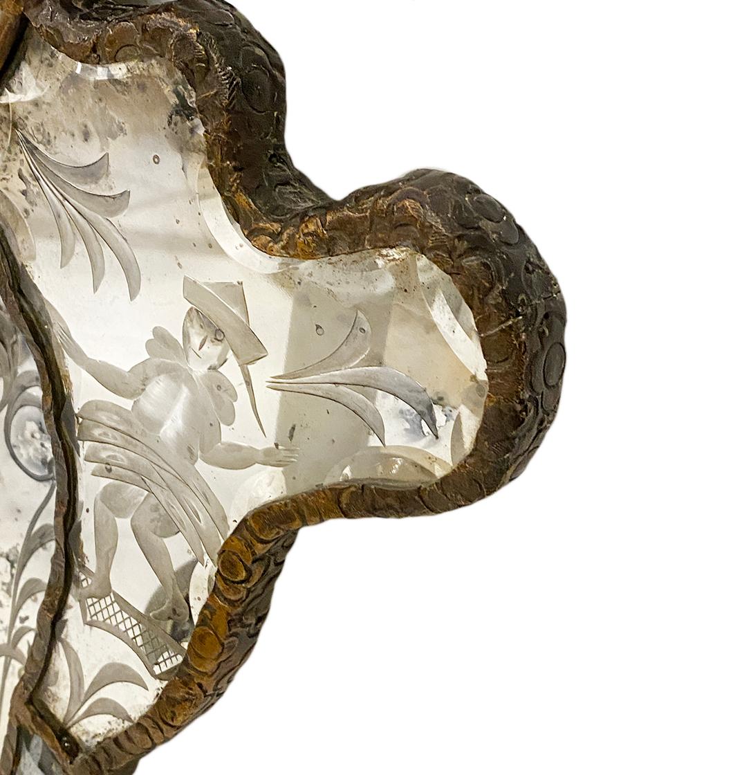 Etched Pair of Venetian Mirrored Sconces For Sale