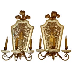 Vintage Pair of Venetian Mirrored Sconces