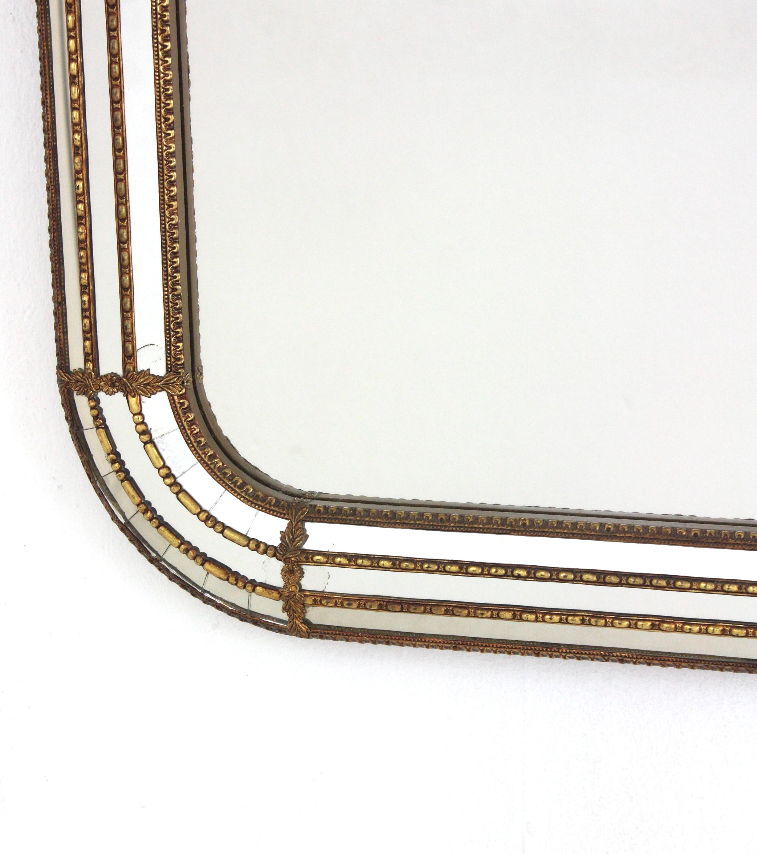 Pair of Venetian Modern Rectangular Mirrors with Brass Details 3