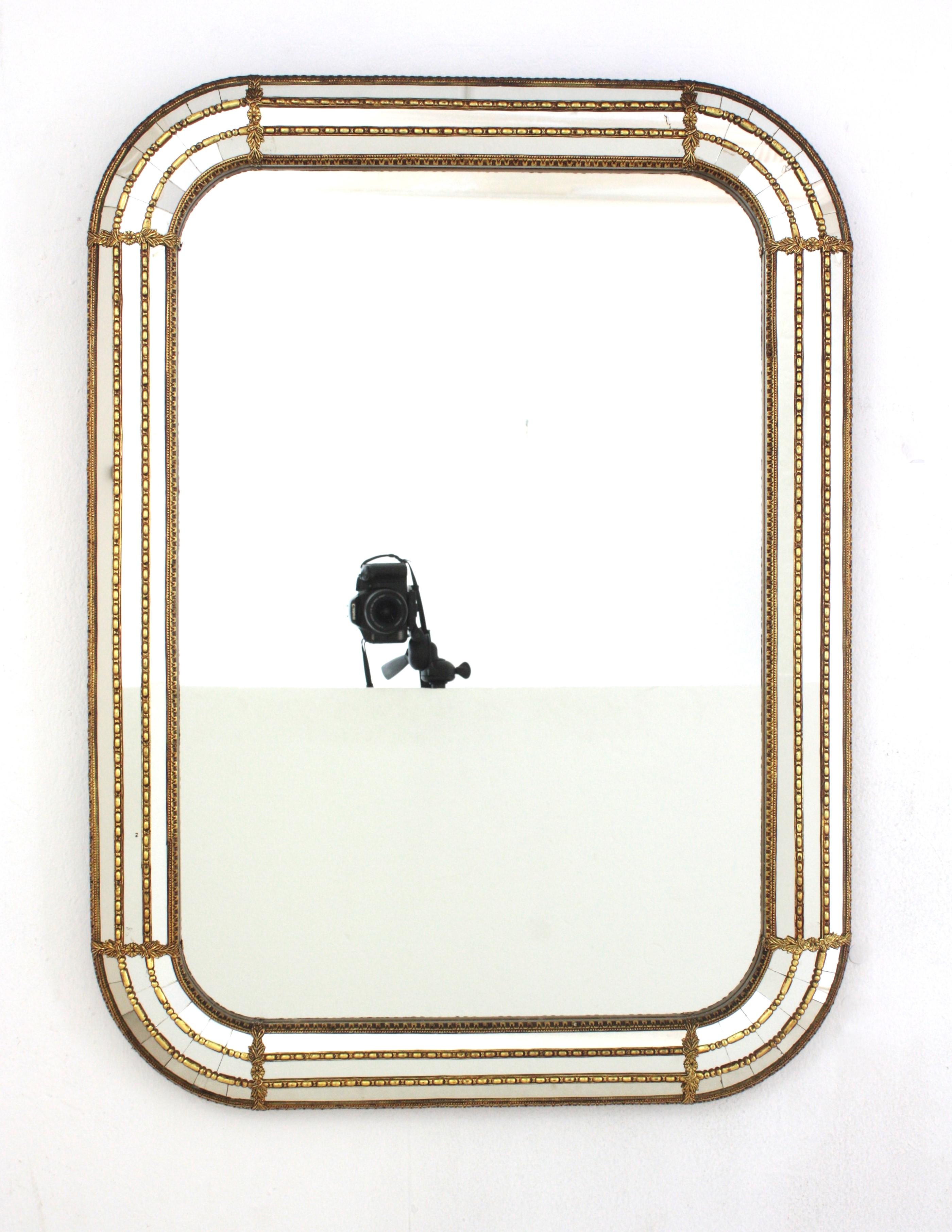 Pair of Venetian Modern Rectangular Mirrors with Brass Details 4