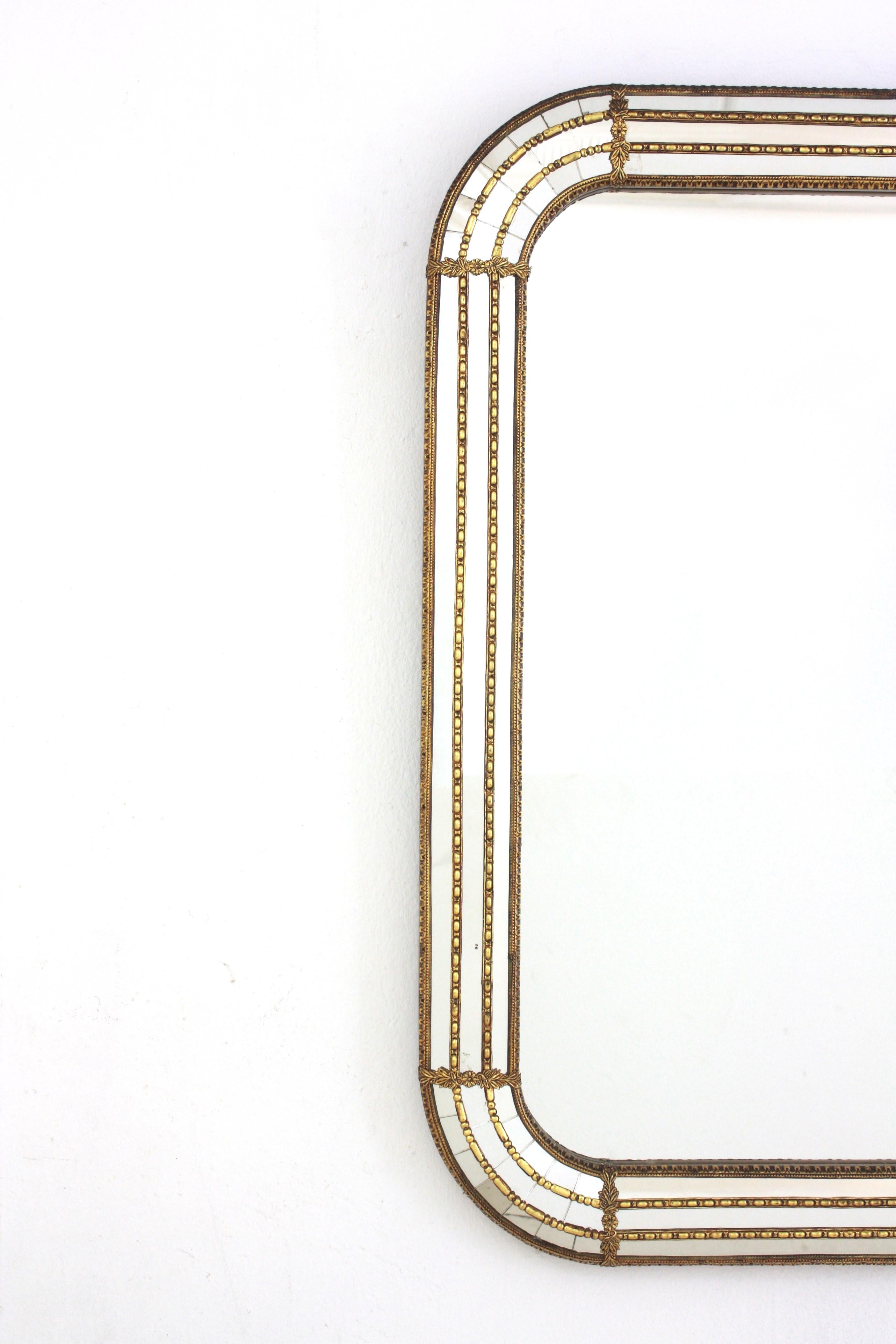 Pair of Venetian Modern Rectangular Mirrors with Brass Details 5